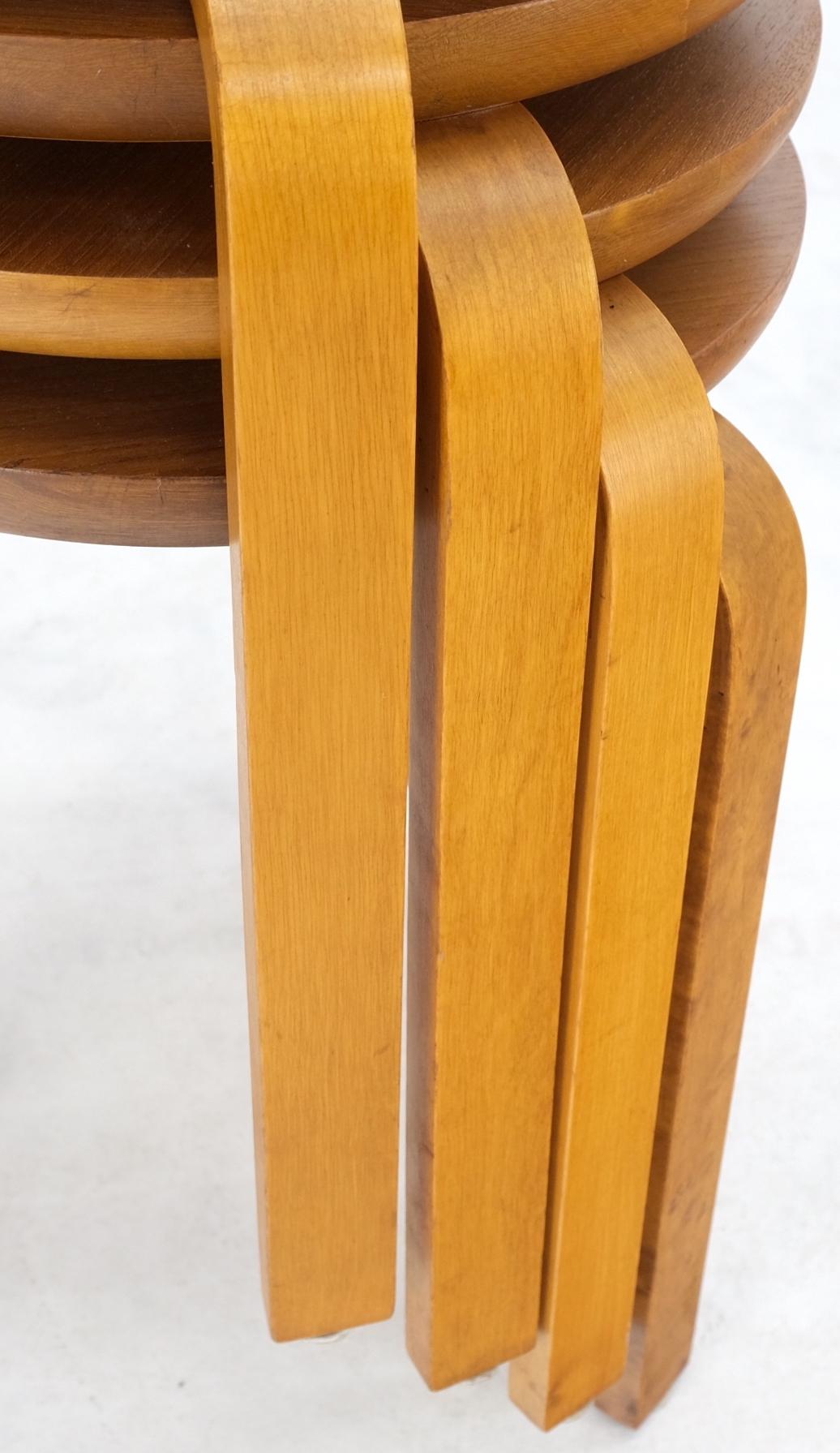EstablishedLines Set of 4 Alvar Aalto Round Birch Bent Leg Nesting Tables c.1950s Made in Sweden