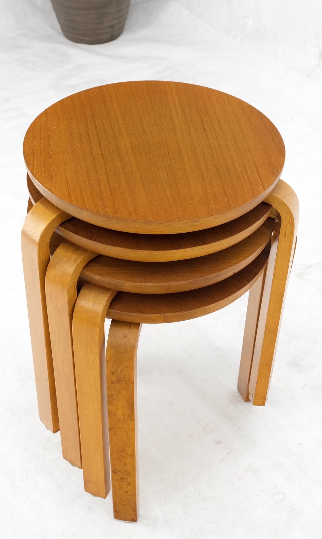 EstablishedLines Set of 4 Alvar Aalto Round Birch Bent Leg Nesting Tables c.1950s Made in Sweden