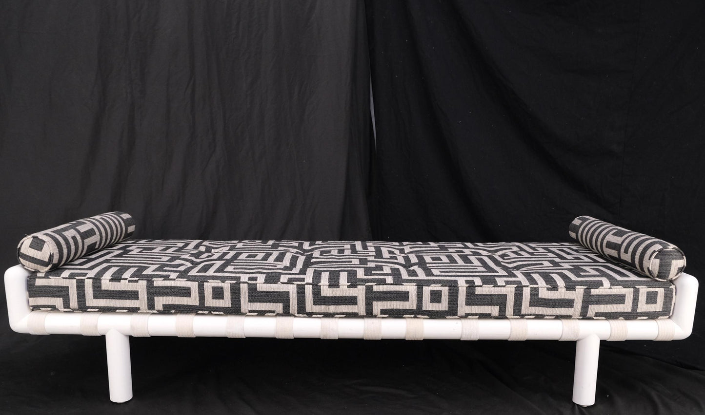 EstablishedLines T.H. Robsjohn-Gibbings White Lacquered Walnut Daybed New Abstract Upholstery