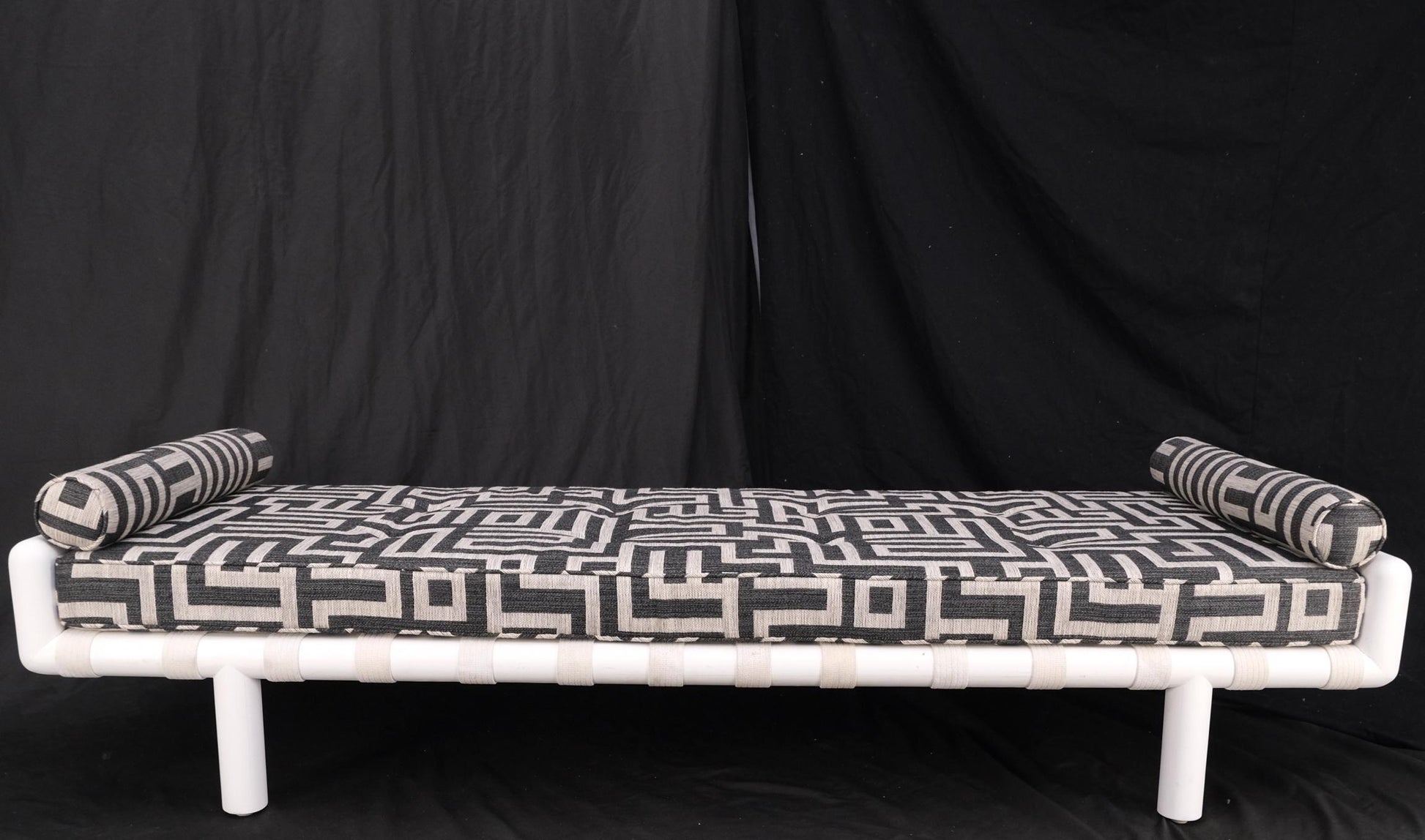 EstablishedLines T.H. Robsjohn-Gibbings White Lacquered Walnut Daybed New Abstract Upholstery