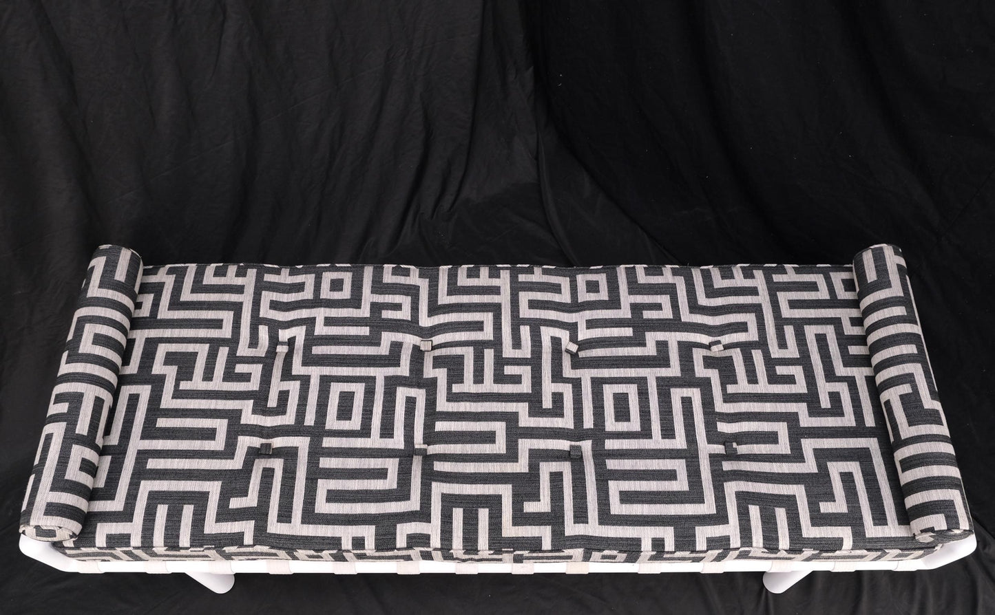 EstablishedLines T.H. Robsjohn-Gibbings White Lacquered Walnut Daybed New Abstract Upholstery