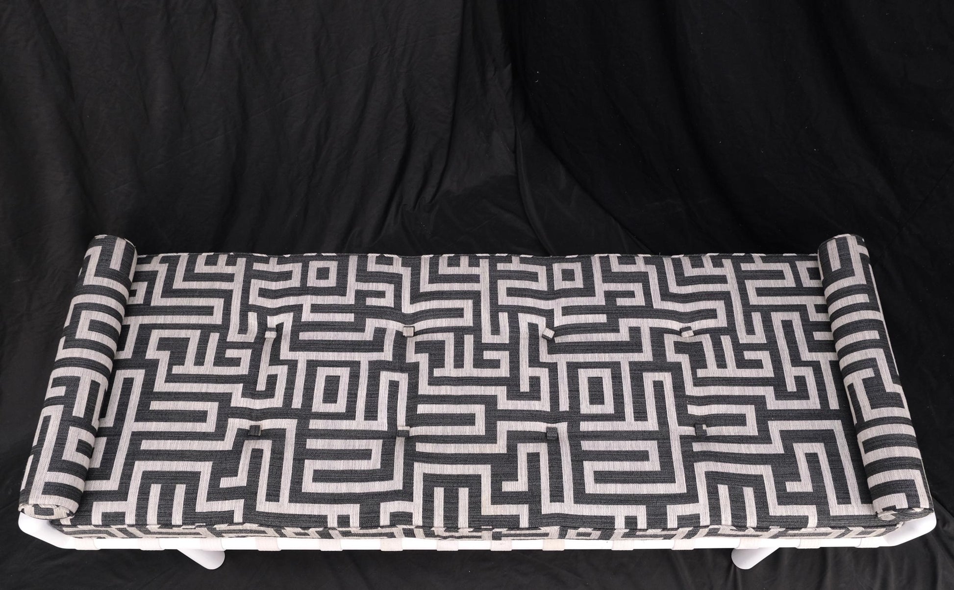 EstablishedLines T.H. Robsjohn-Gibbings White Lacquered Walnut Daybed New Abstract Upholstery