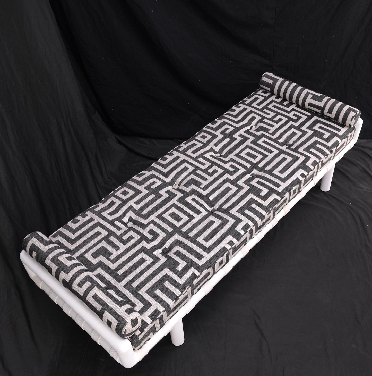 EstablishedLines T.H. Robsjohn-Gibbings White Lacquered Walnut Daybed New Abstract Upholstery