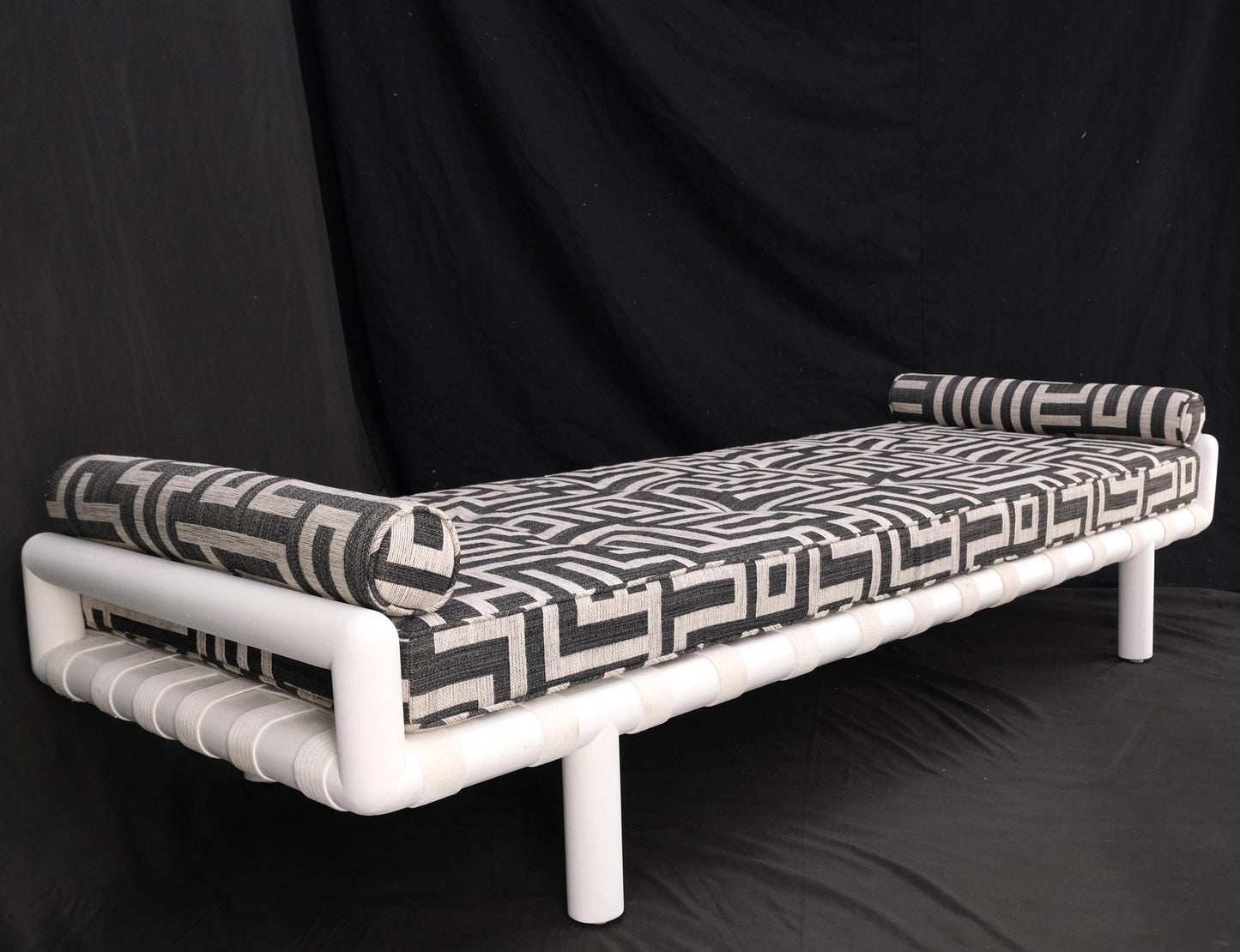 EstablishedLines T.H. Robsjohn-Gibbings White Lacquered Walnut Daybed New Abstract Upholstery