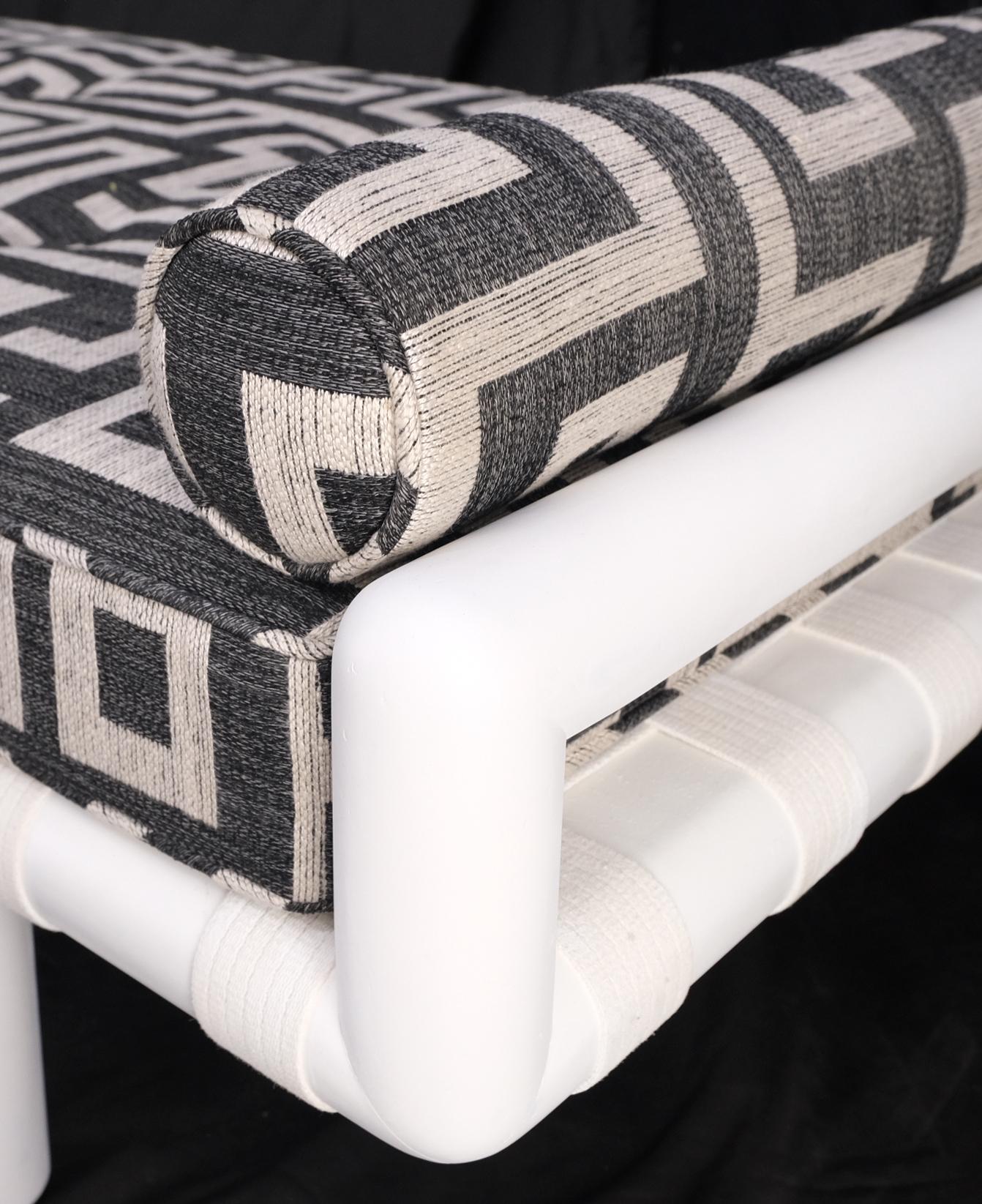 EstablishedLines T.H. Robsjohn-Gibbings White Lacquered Walnut Daybed New Abstract Upholstery