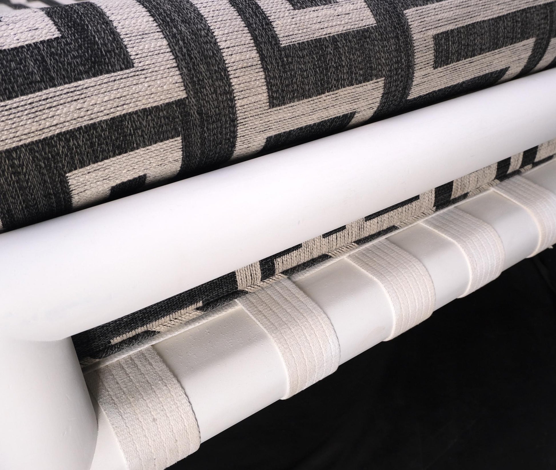 EstablishedLines T.H. Robsjohn-Gibbings White Lacquered Walnut Daybed New Abstract Upholstery