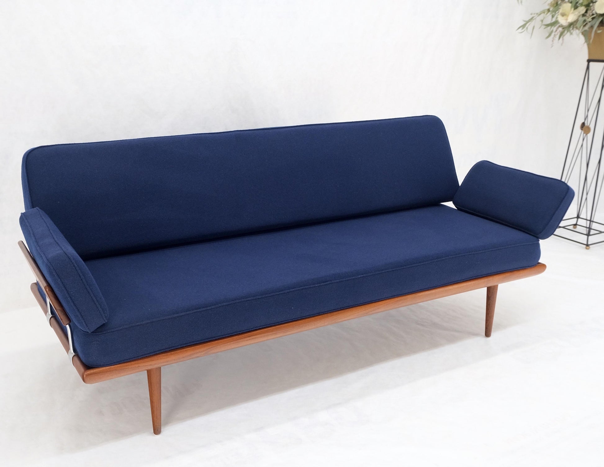 EstablishedLines Peter Hvidt Solid Teak Sofa New Blue Wool Upholstery Original Springs Mint!