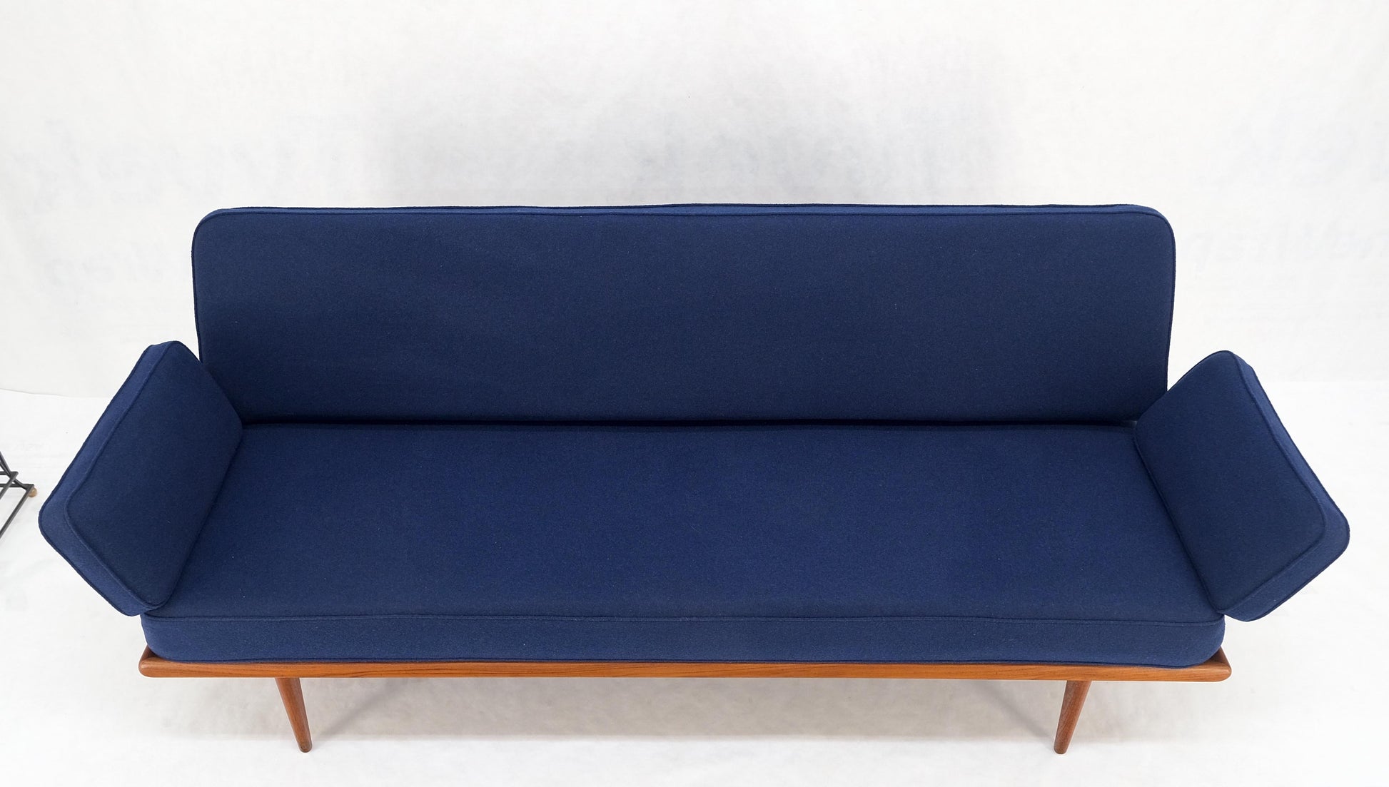 EstablishedLines Peter Hvidt Solid Teak Sofa New Blue Wool Upholstery Original Springs Mint!