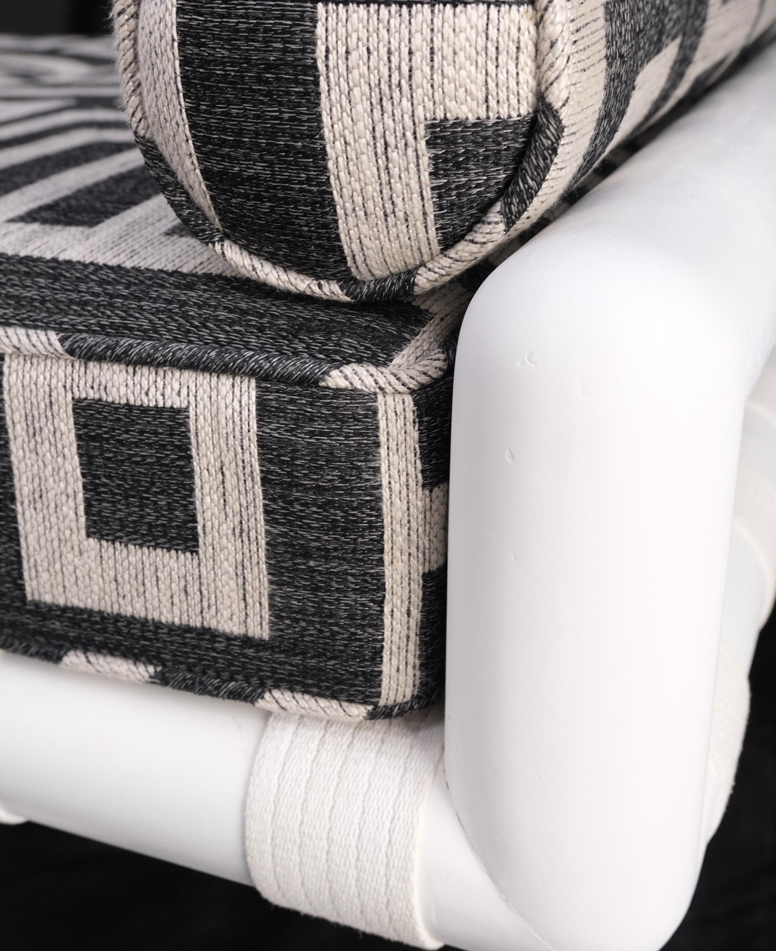 EstablishedLines T.H. Robsjohn-Gibbings White Lacquered Walnut Daybed New Abstract Upholstery