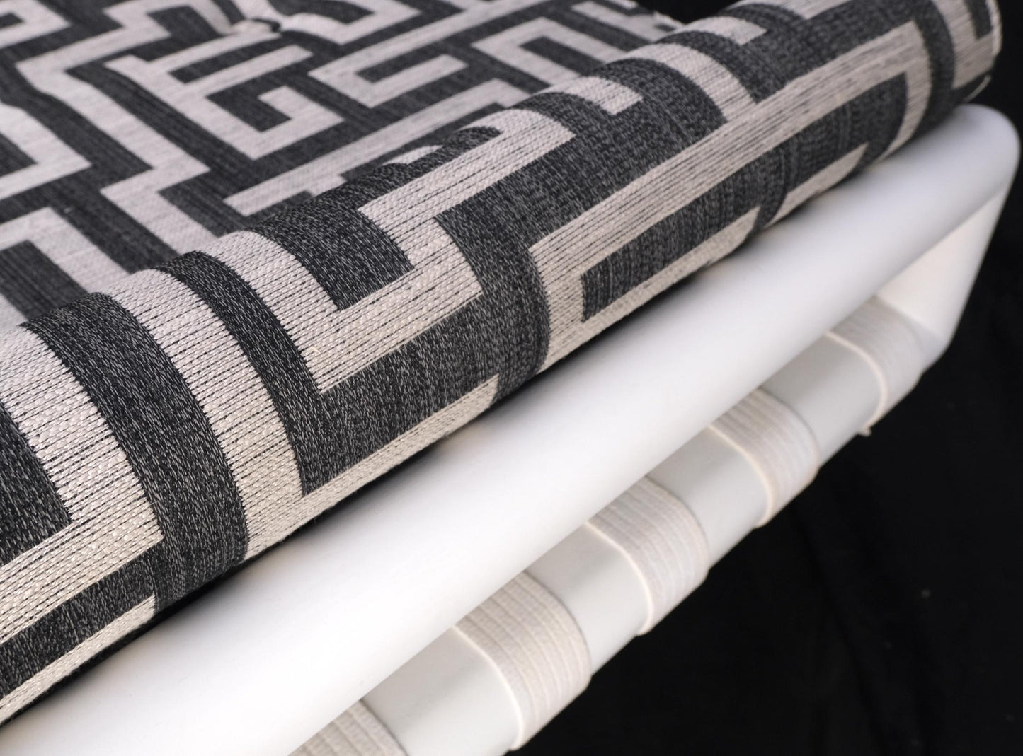 EstablishedLines T.H. Robsjohn-Gibbings White Lacquered Walnut Daybed New Abstract Upholstery