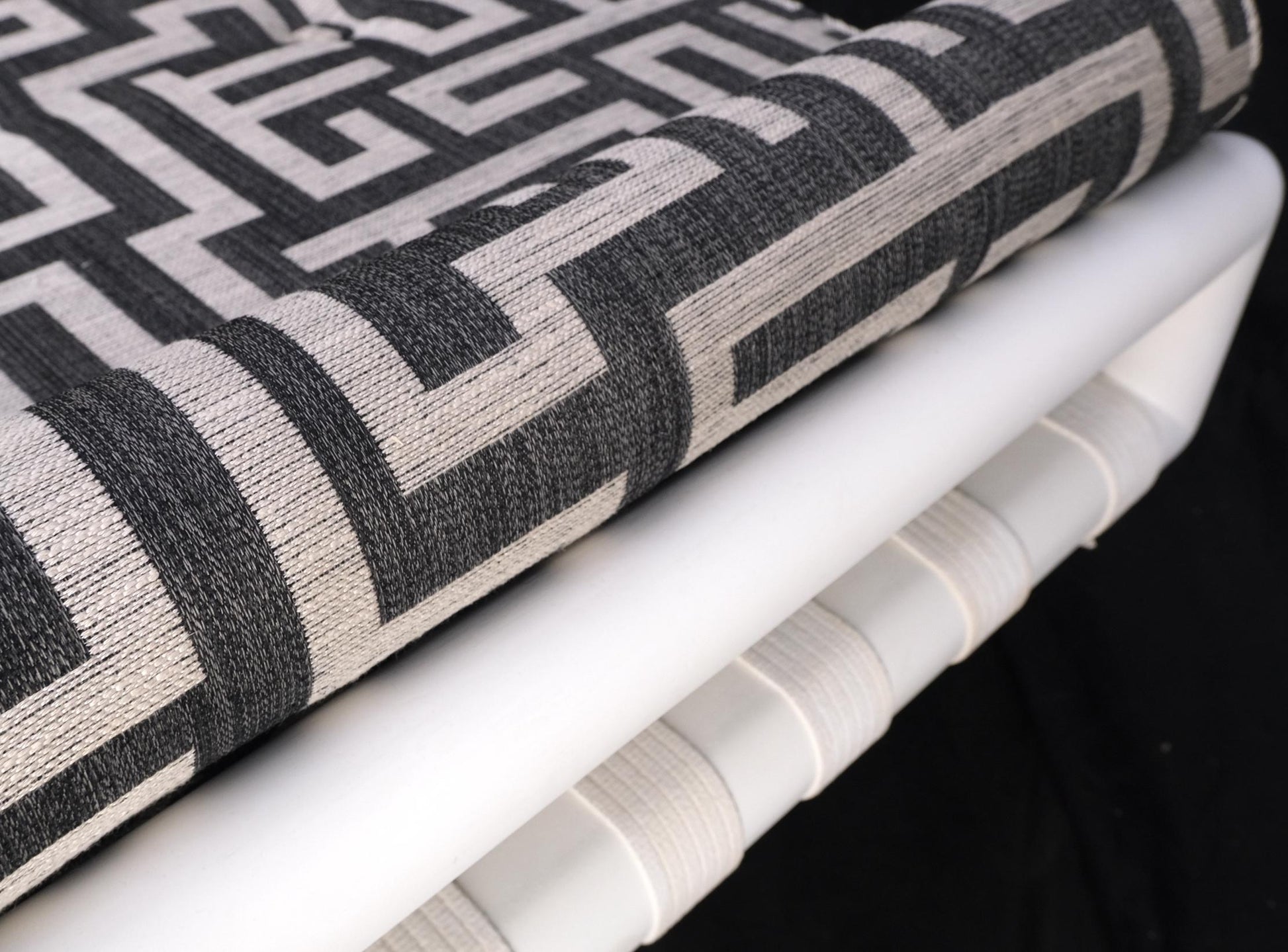 EstablishedLines T.H. Robsjohn-Gibbings White Lacquered Walnut Daybed New Abstract Upholstery