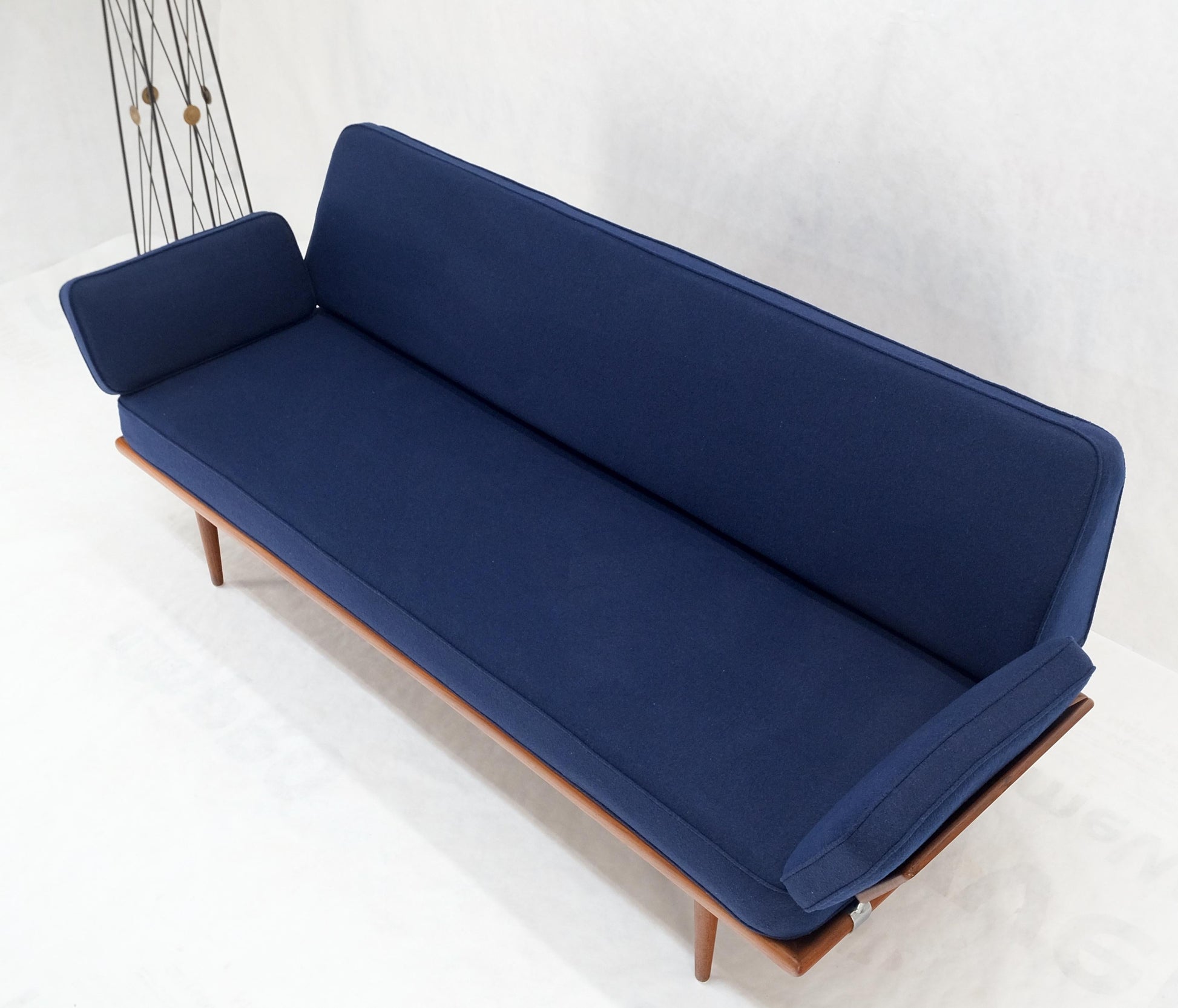 EstablishedLines Peter Hvidt Solid Teak Sofa New Blue Wool Upholstery Original Springs Mint!