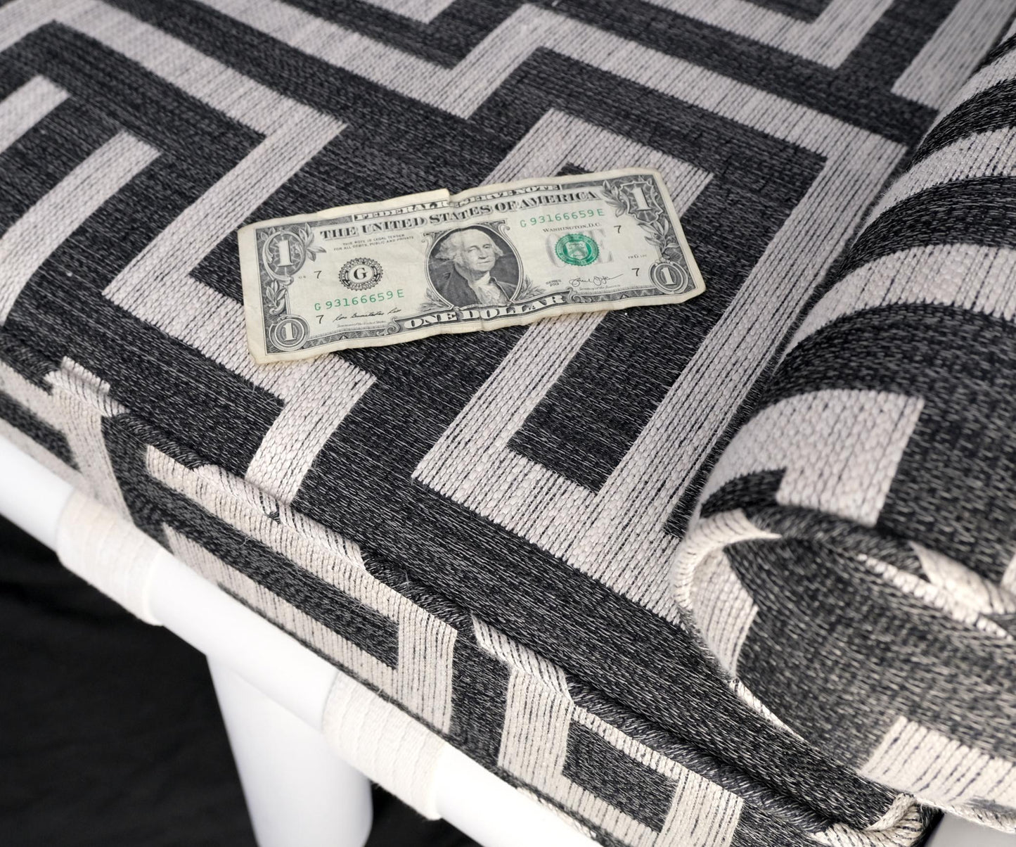 EstablishedLines T.H. Robsjohn-Gibbings White Lacquered Walnut Daybed New Abstract Upholstery