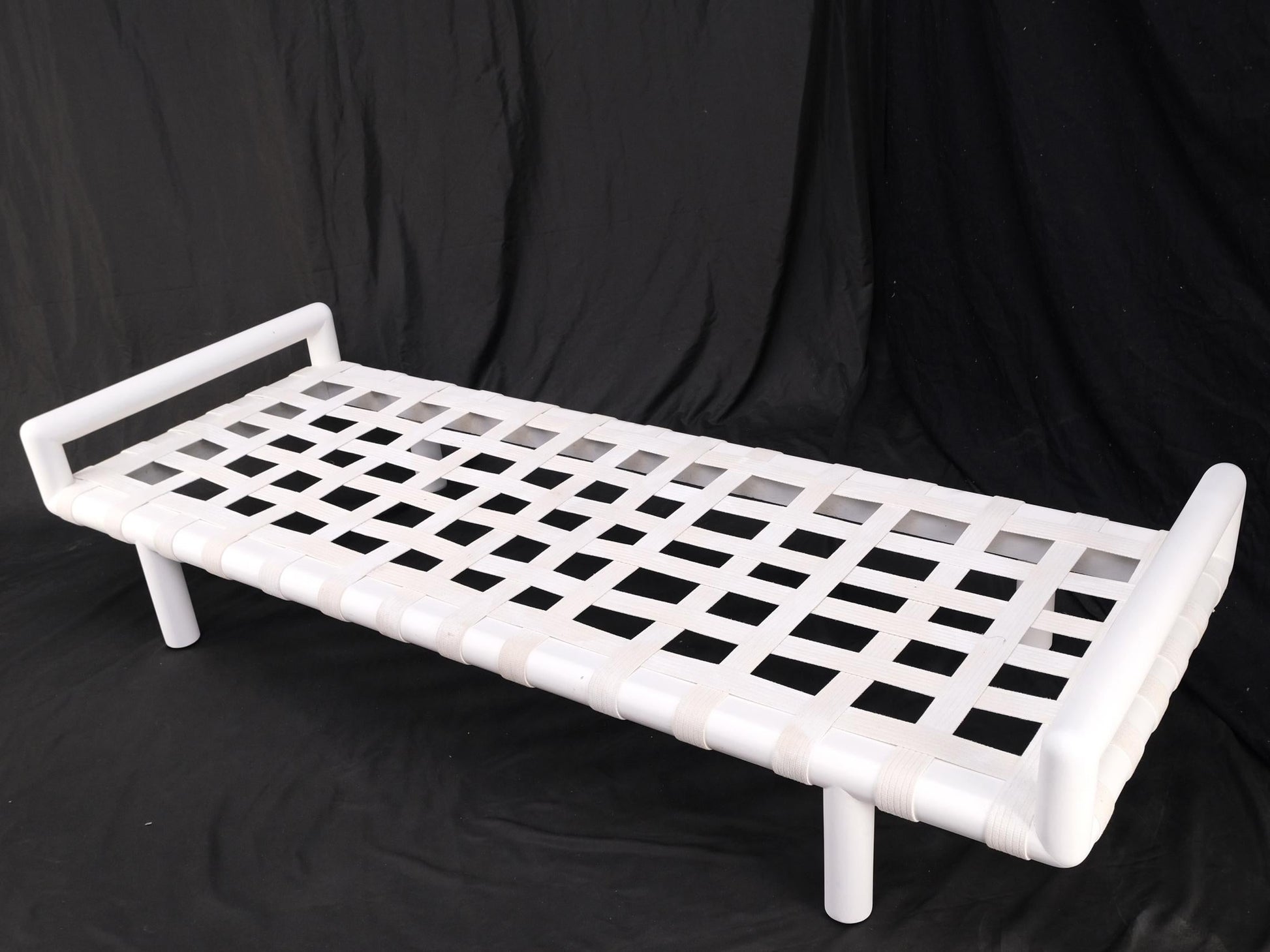 EstablishedLines T.H. Robsjohn-Gibbings White Lacquered Walnut Daybed New Abstract Upholstery