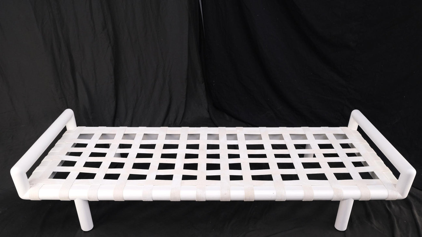 EstablishedLines T.H. Robsjohn-Gibbings White Lacquered Walnut Daybed New Abstract Upholstery