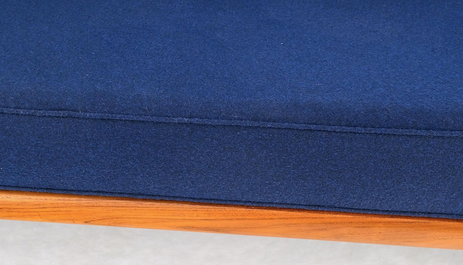 EstablishedLines Peter Hvidt Solid Teak Sofa New Blue Wool Upholstery Original Springs Mint!