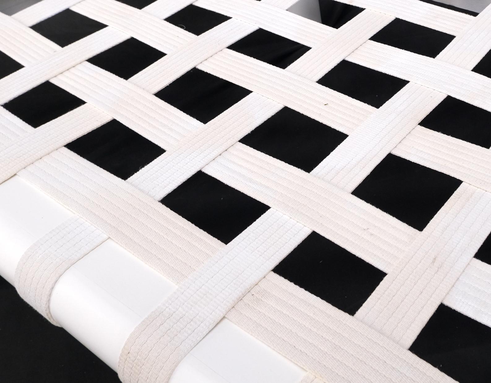 EstablishedLines T.H. Robsjohn-Gibbings White Lacquered Walnut Daybed New Abstract Upholstery