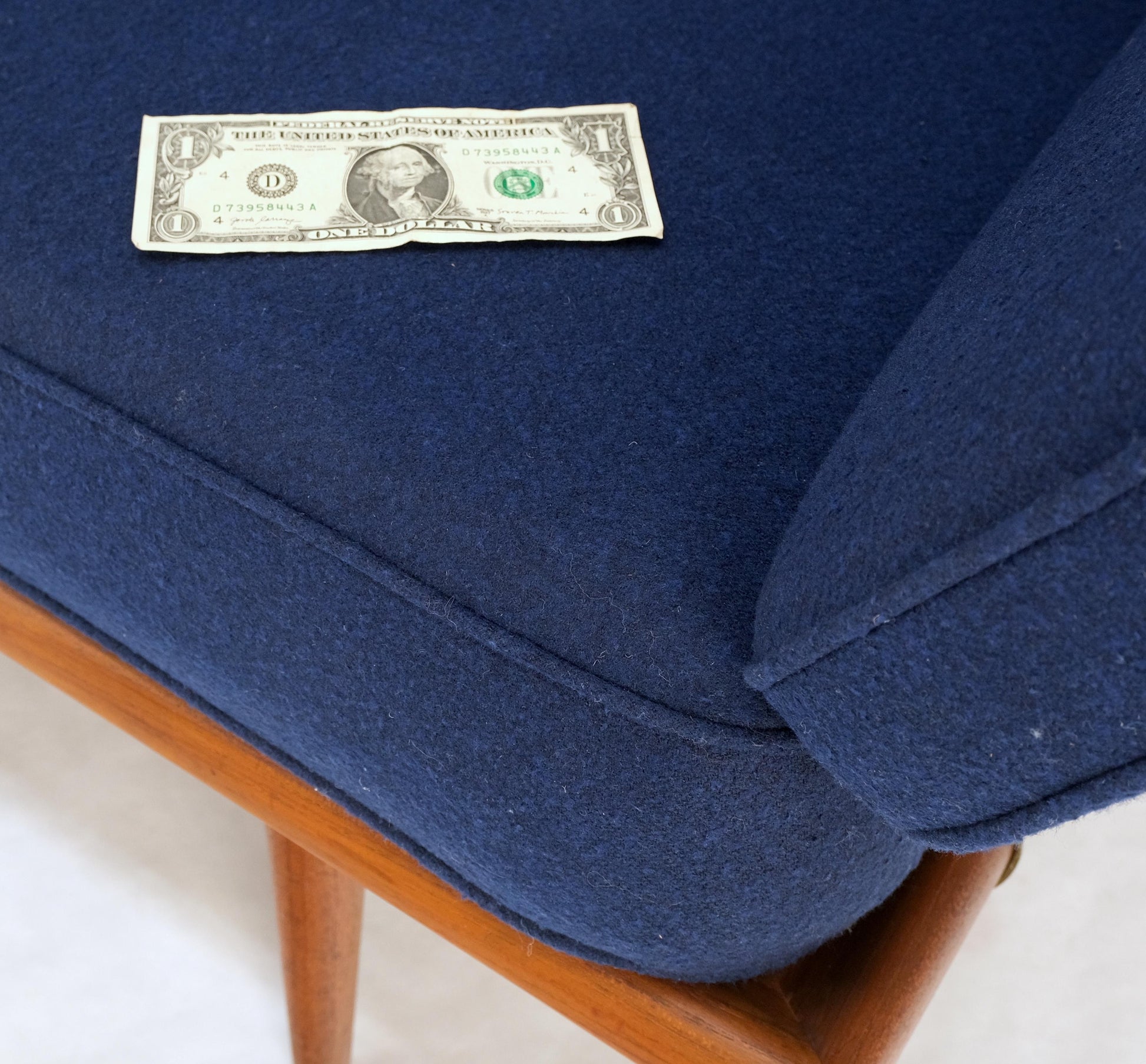 EstablishedLines Peter Hvidt Solid Teak Sofa New Blue Wool Upholstery Original Springs Mint!