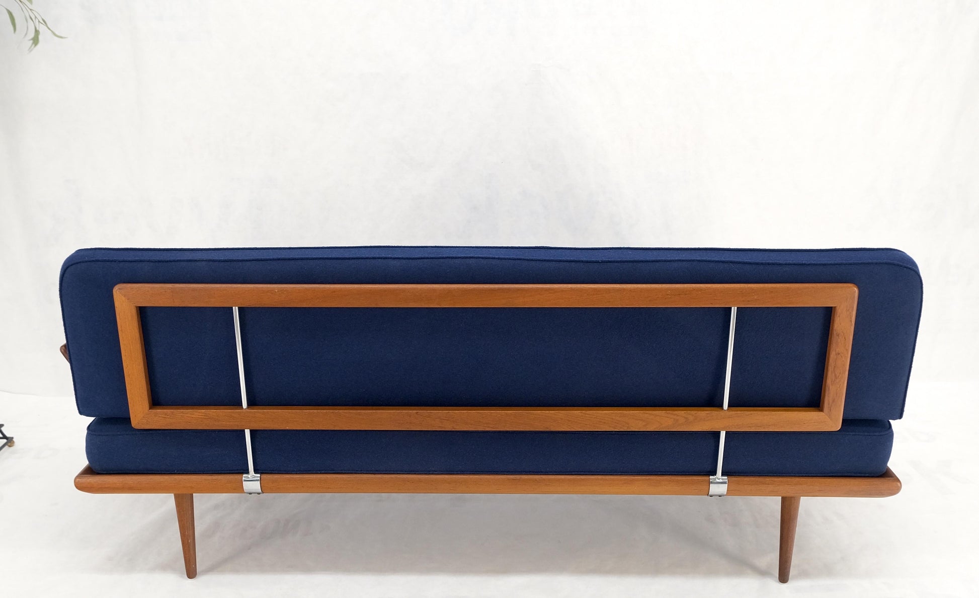 EstablishedLines Peter Hvidt Solid Teak Sofa New Blue Wool Upholstery Original Springs Mint!