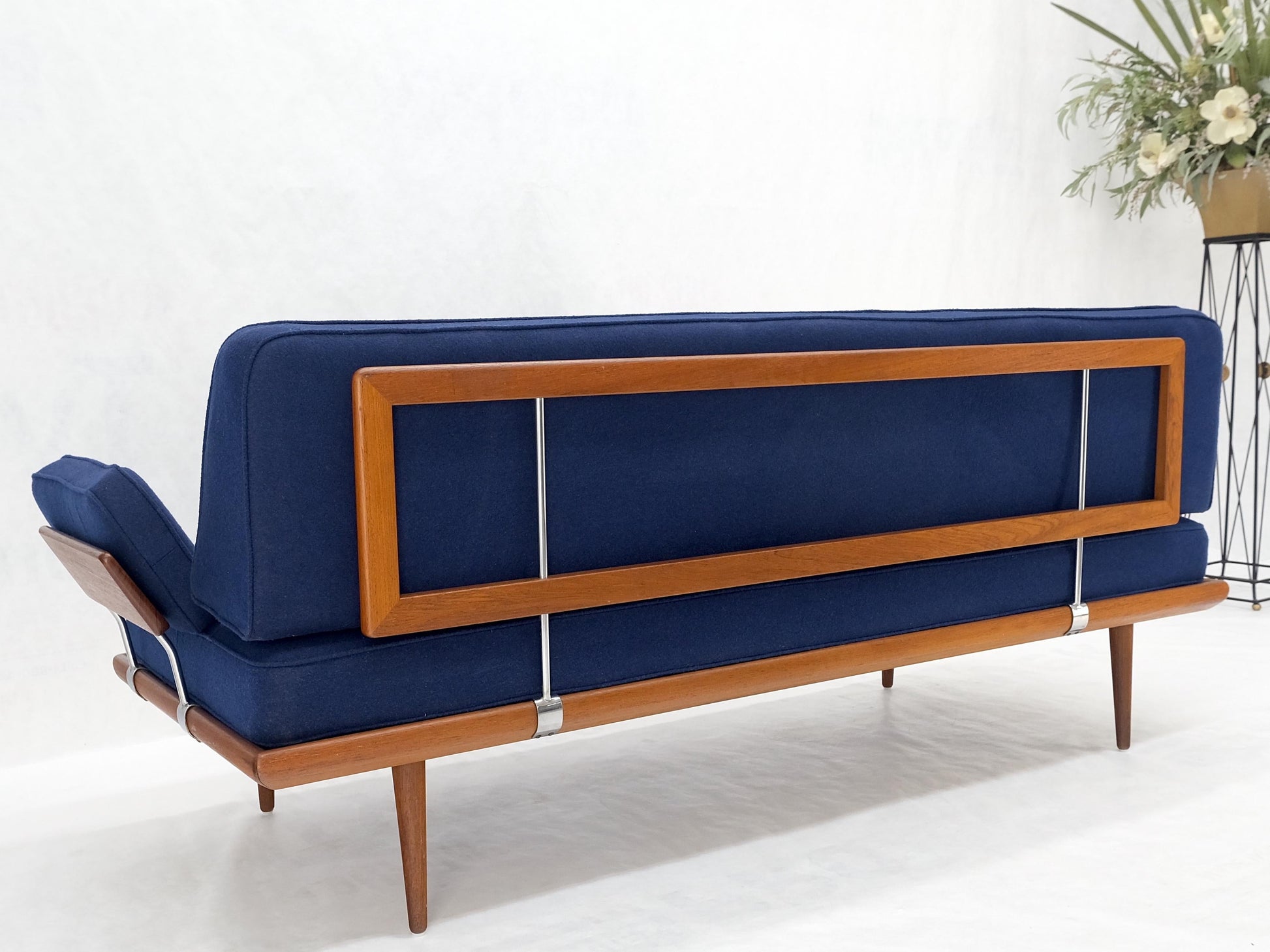 EstablishedLines Peter Hvidt Solid Teak Sofa New Blue Wool Upholstery Original Springs Mint!