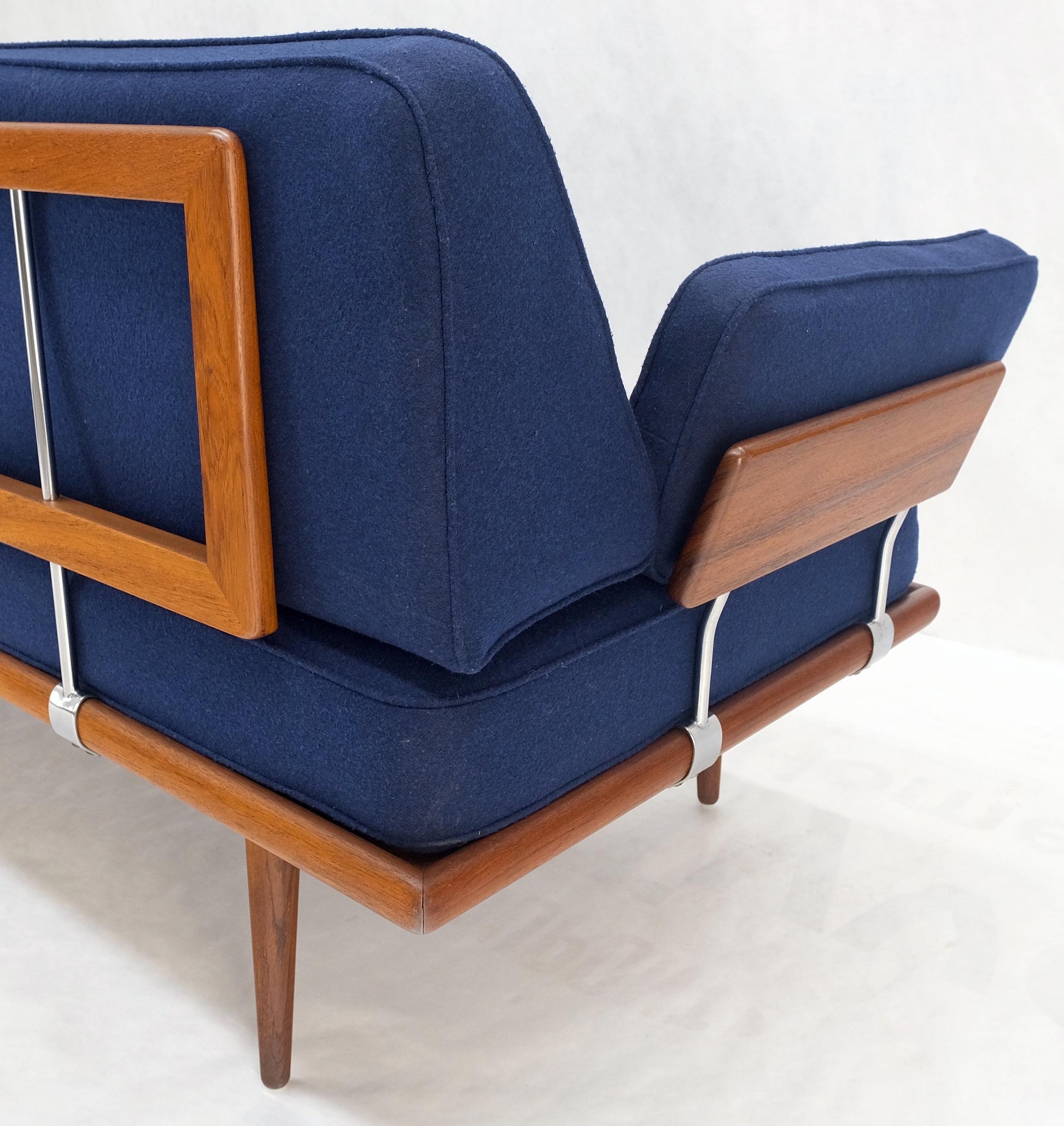 EstablishedLines Peter Hvidt Solid Teak Sofa New Blue Wool Upholstery Original Springs Mint!