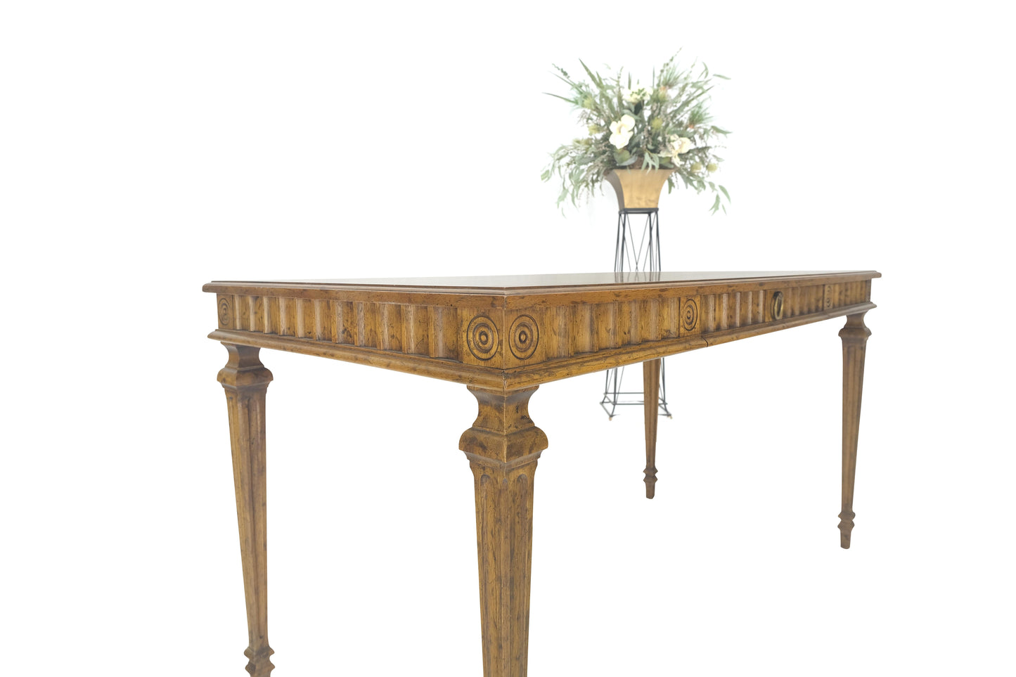 EstablishedLines Heritage Henredon Scalloped Edge Olive Burl Wood Top Desk One Drawer Table MINT!