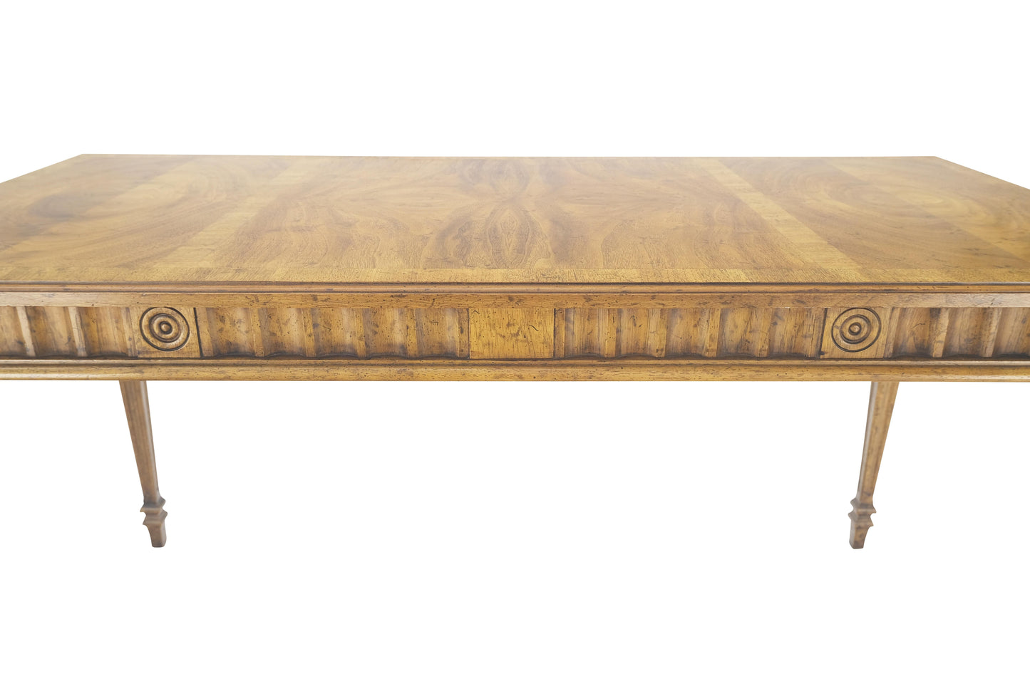 EstablishedLines Heritage Henredon Scalloped Edge Olive Burl Wood Top Desk One Drawer Table MINT!
