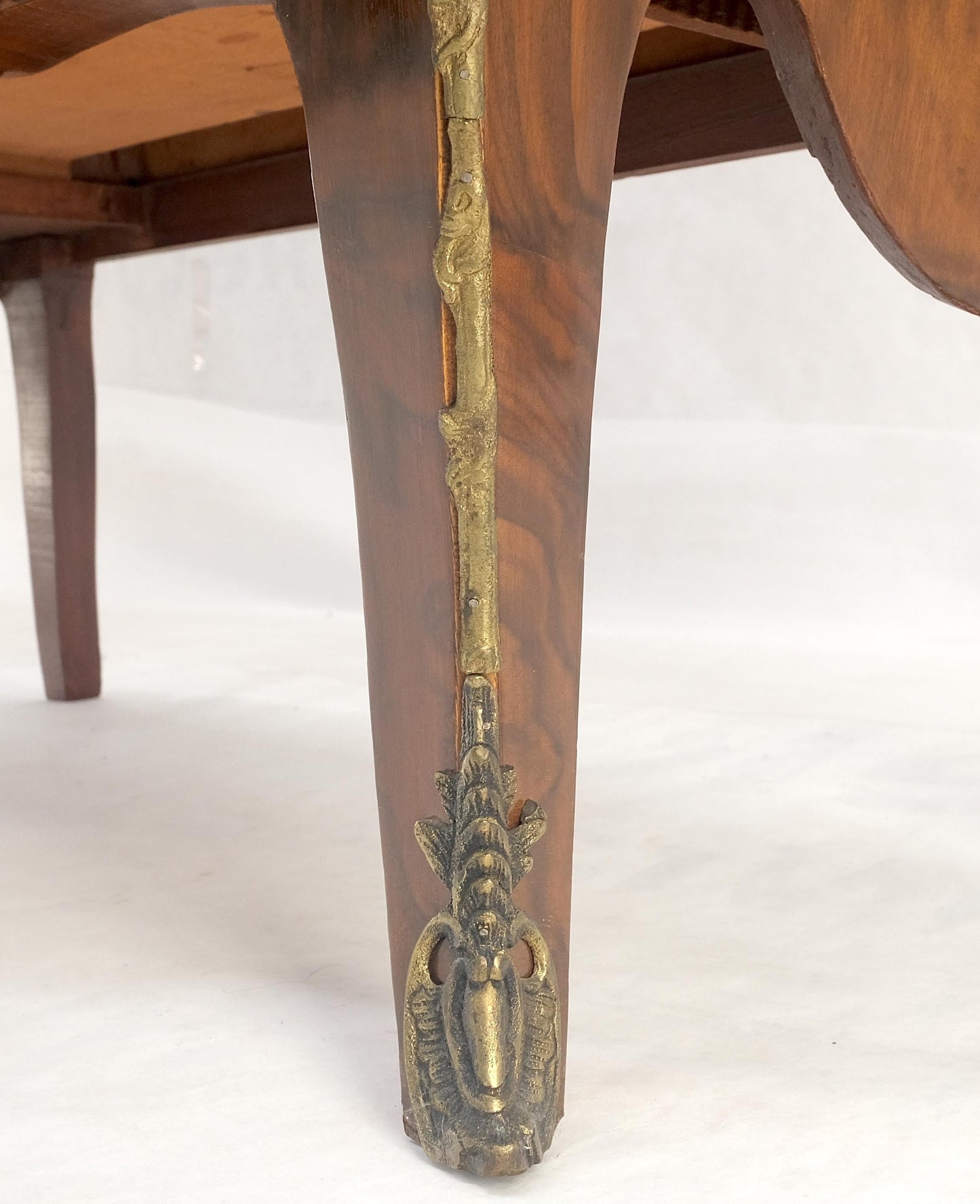 EstablishedLines Pair of 41" Wide Green Marble Top Louis V Bombay French Burl Dressers Commodes