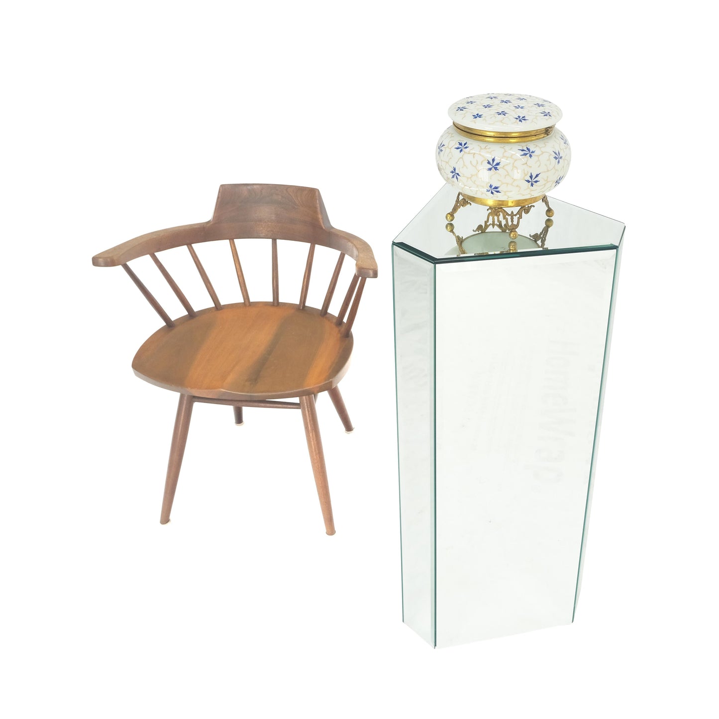 EstablishedLines Mid Century Modern Triangle Cut Corners Glass Beveled Mirror Pedestal Stand MINT