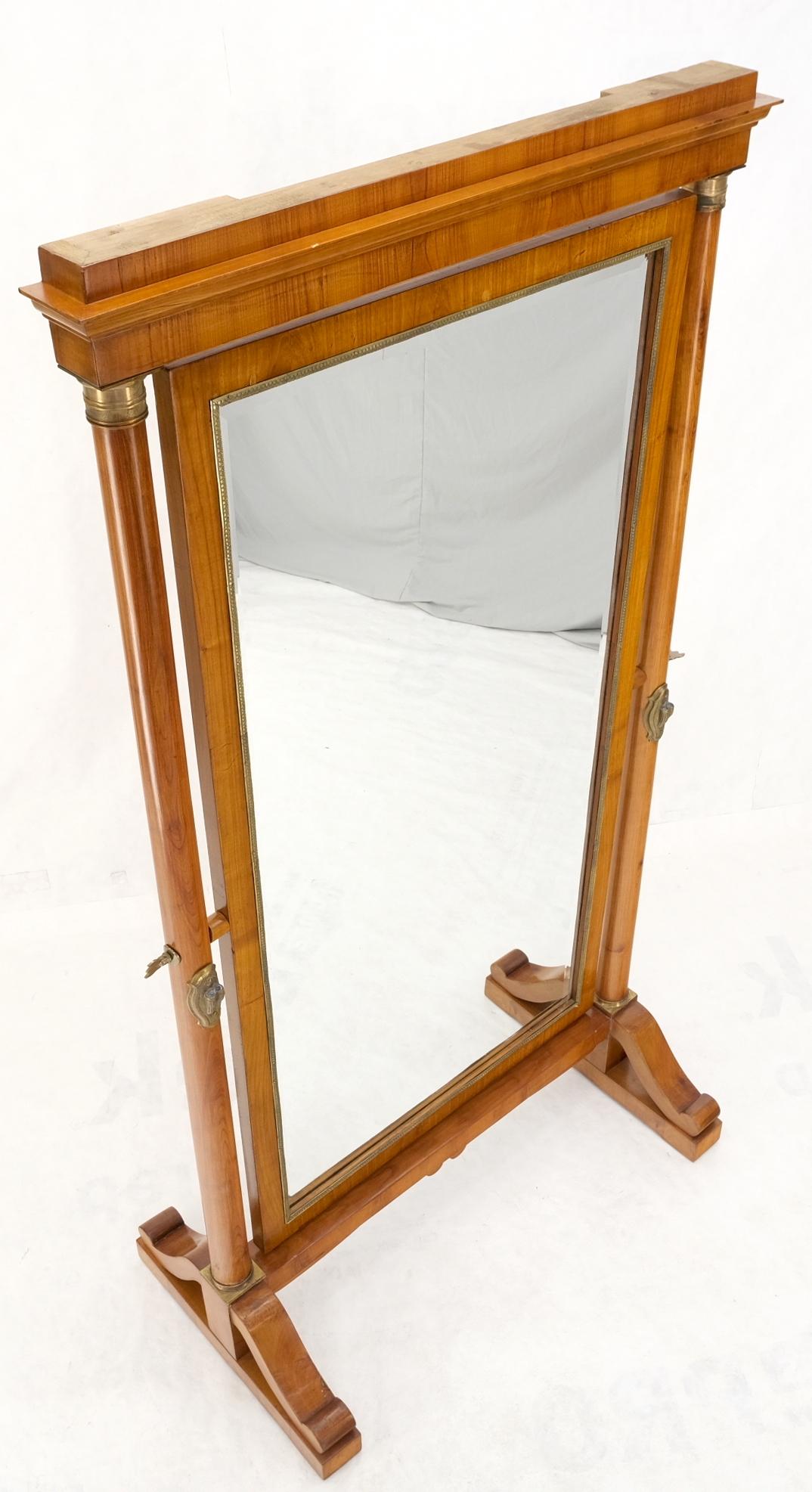 EstablishedLines Antique French Empire Style Cheval Floor Mirror Cherry & Brass