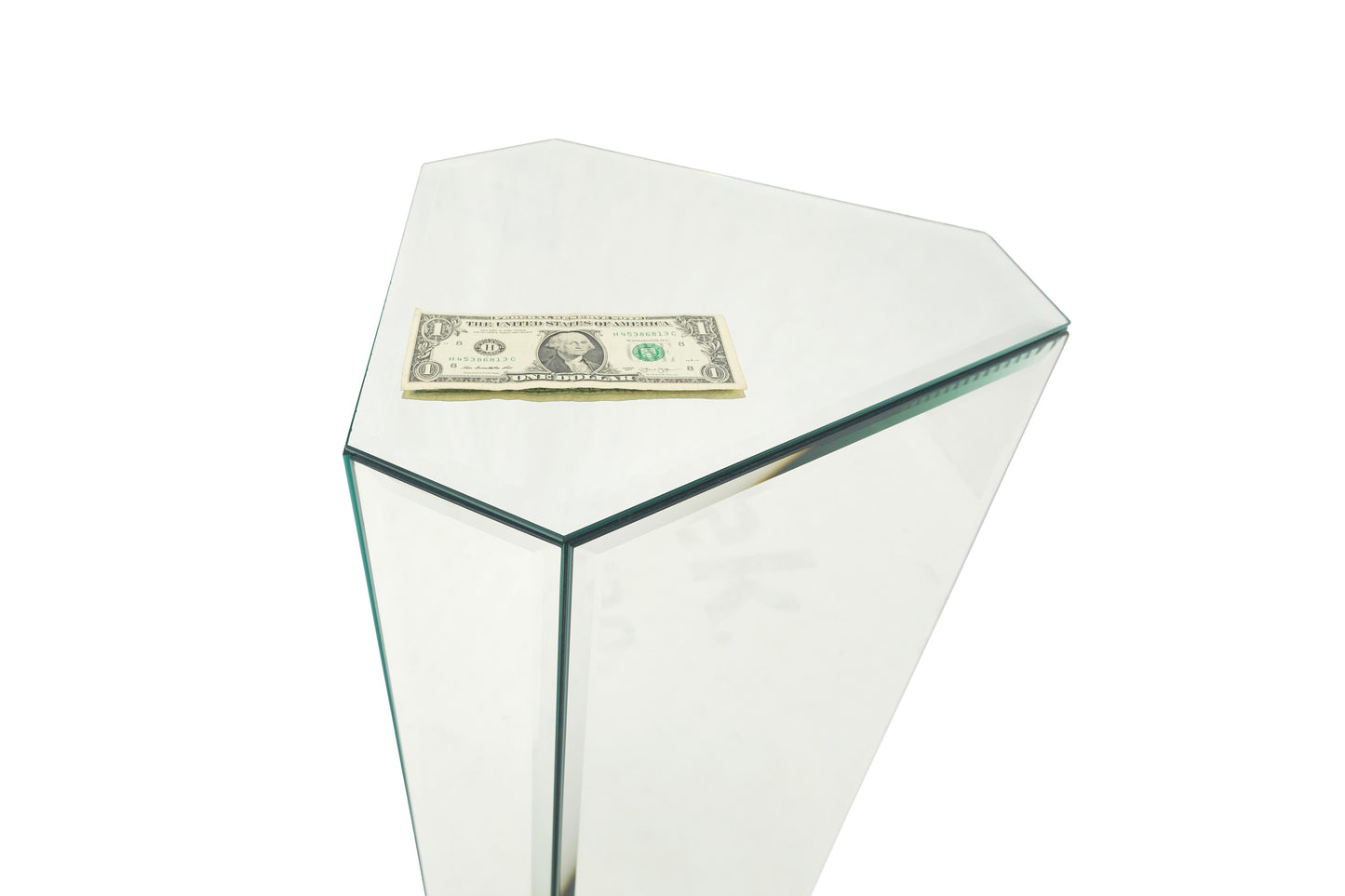 EstablishedLines Mid Century Modern Triangle Cut Corners Glass Beveled Mirror Pedestal Stand MINT