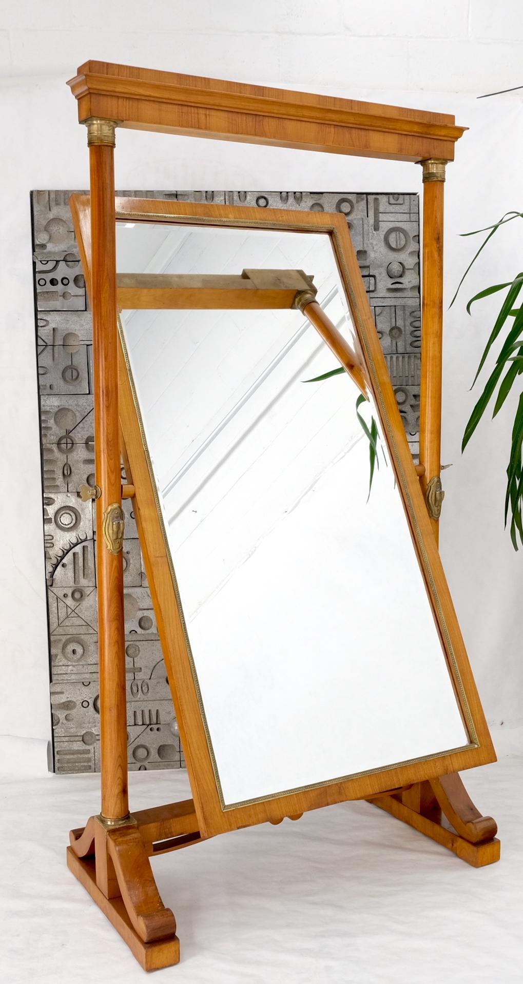 EstablishedLines Antique French Empire Style Cheval Floor Mirror Cherry & Brass