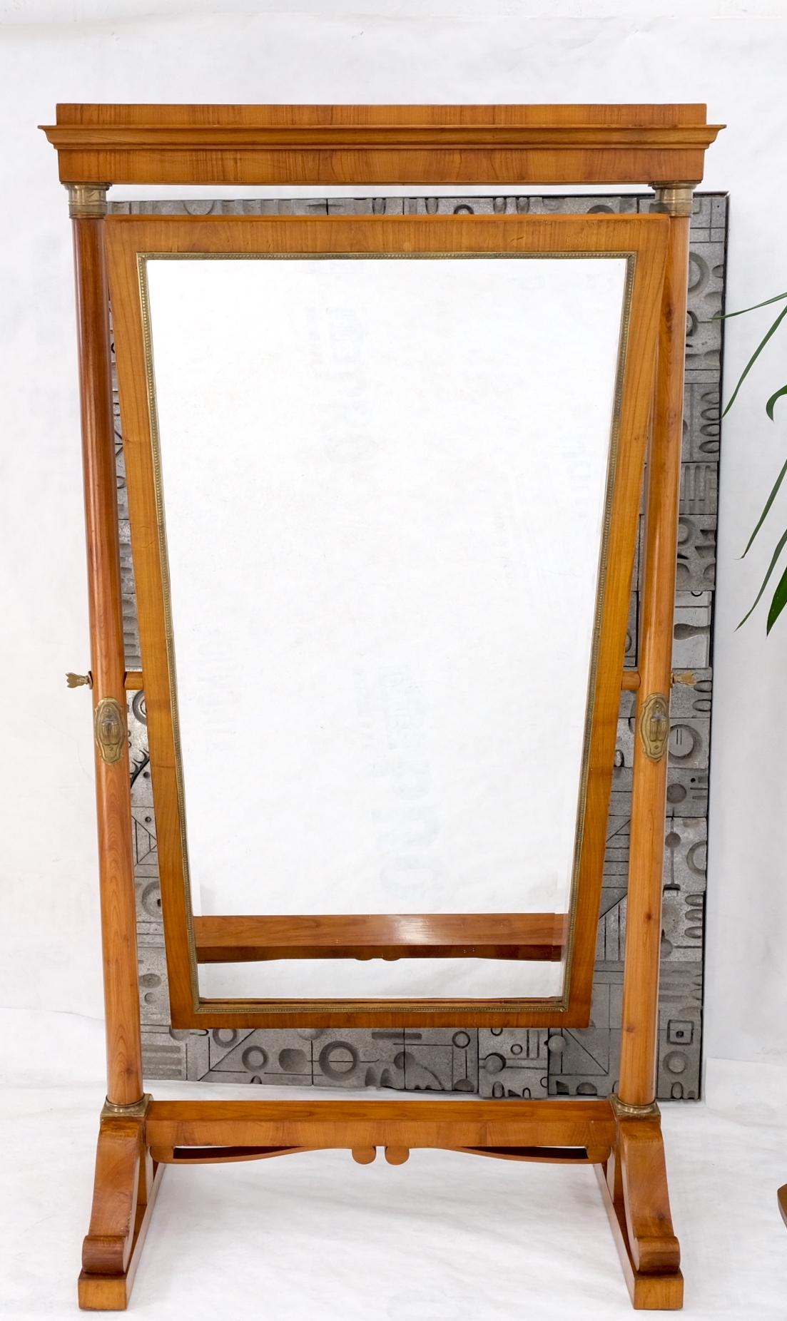 EstablishedLines Antique French Empire Style Cheval Floor Mirror Cherry & Brass