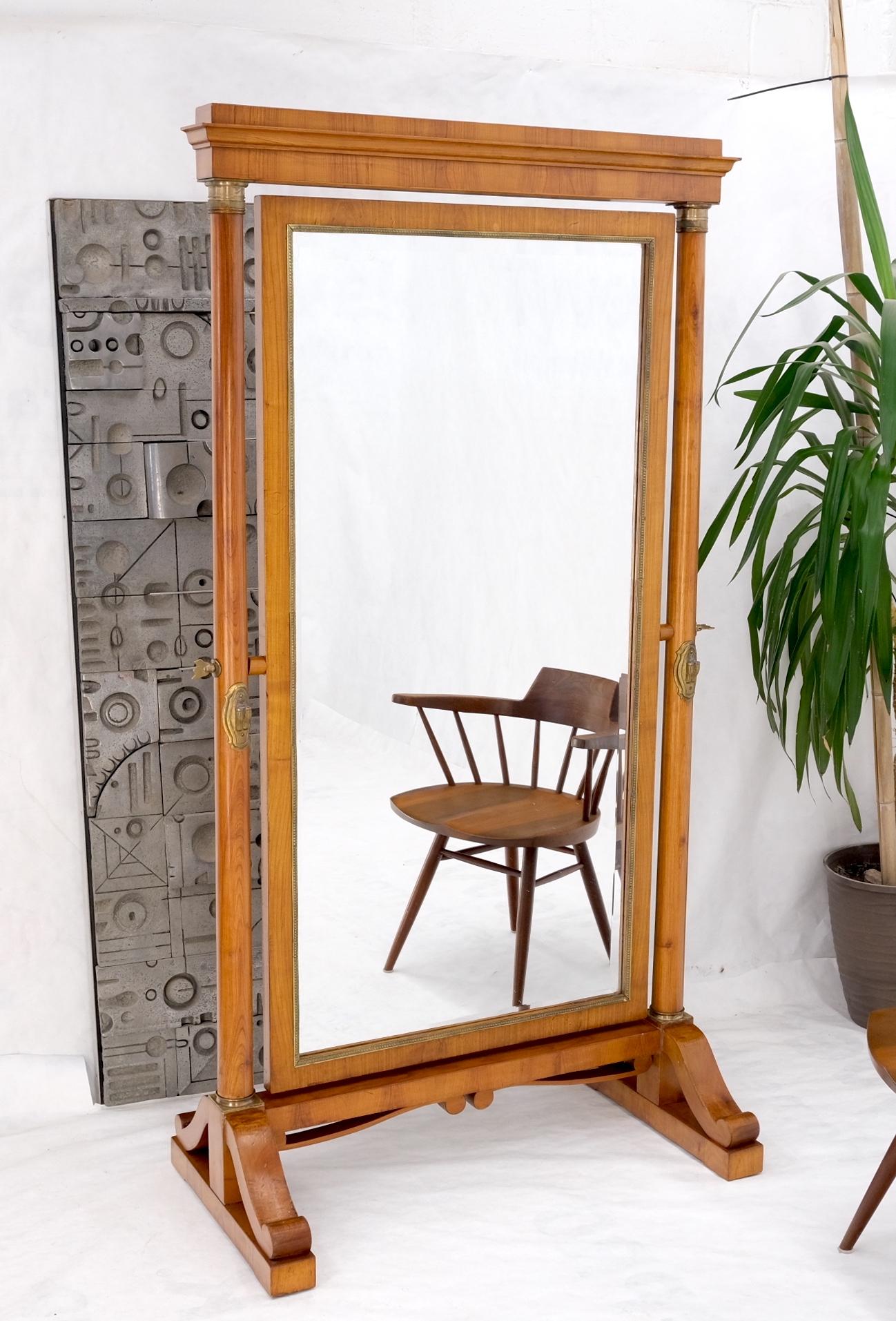 EstablishedLines Antique French Empire Style Cheval Floor Mirror Cherry & Brass