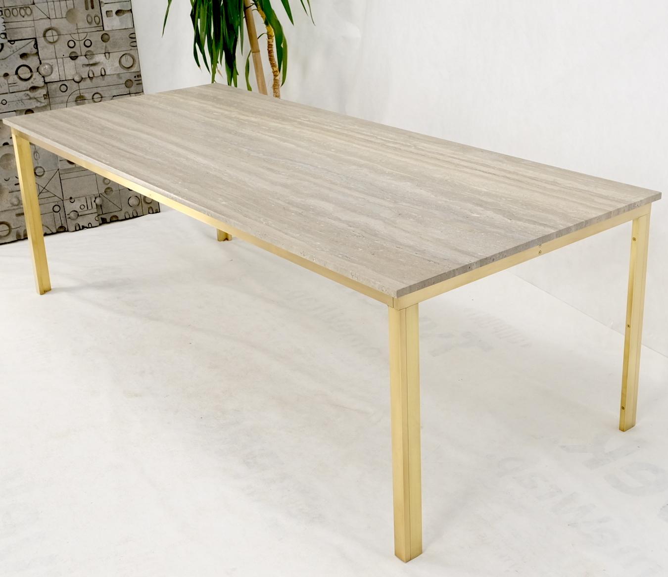 EstablishedLines Large Heavy Solid Brass Base Travertine Top Rectangle Dining Table
