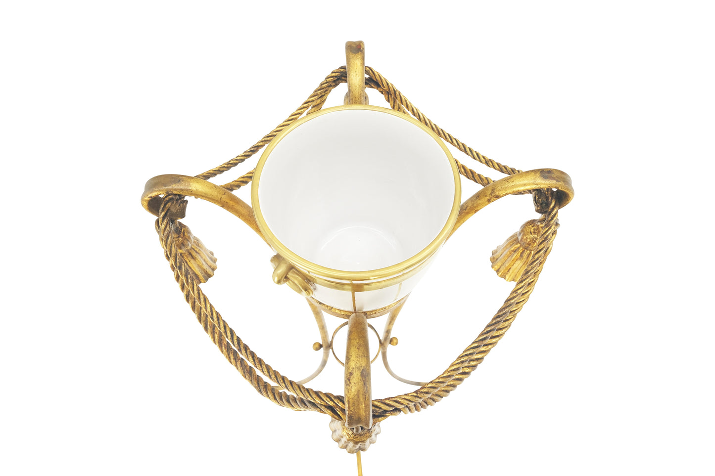 EstablishedLines Gilt Wrought Iron "Twisted Rope" Base w/ Tassels Jardiniere Planter Pot MINT!