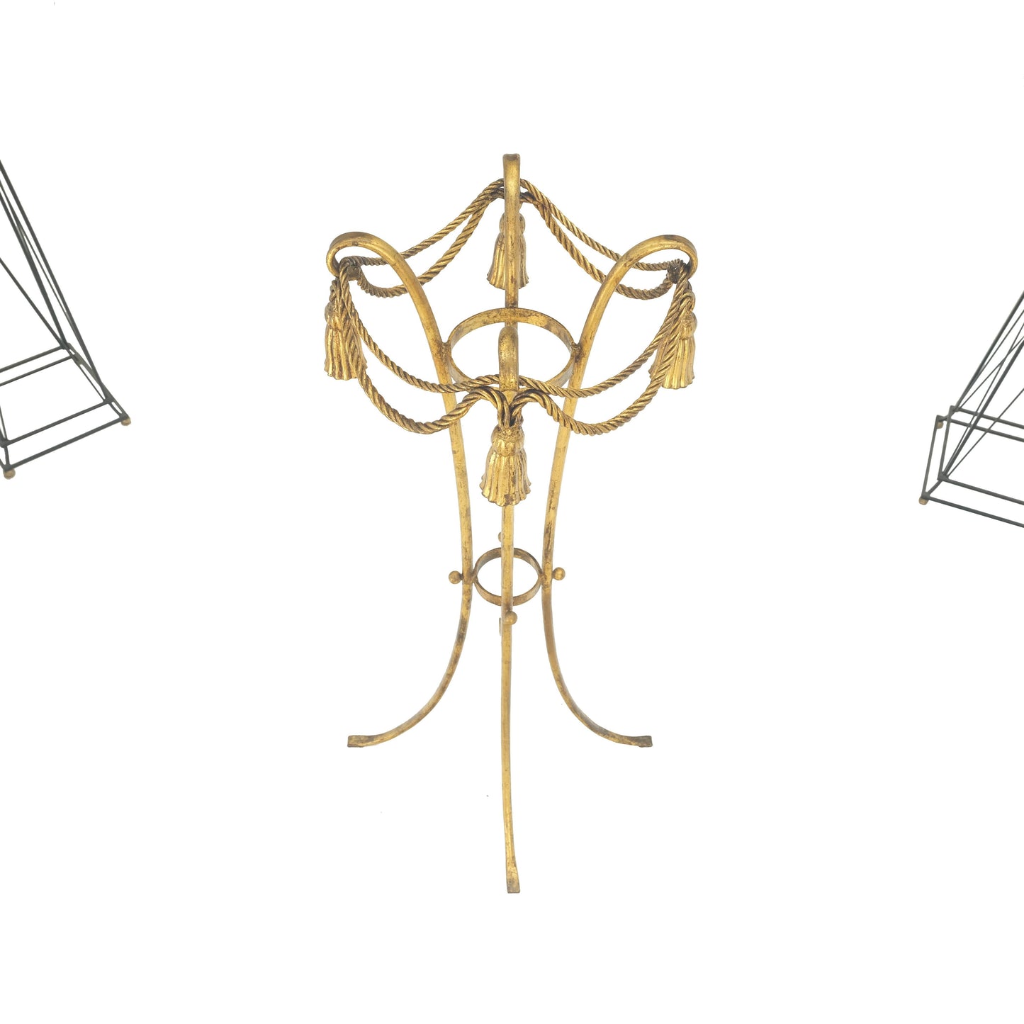 EstablishedLines Gilt Wrought Iron "Twisted Rope" Base w/ Tassels Jardiniere Planter Pot MINT!
