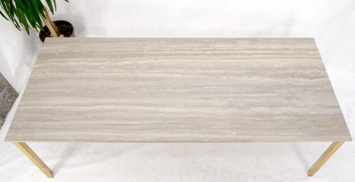 EstablishedLines Large Heavy Solid Brass Base Travertine Top Rectangle Dining Table