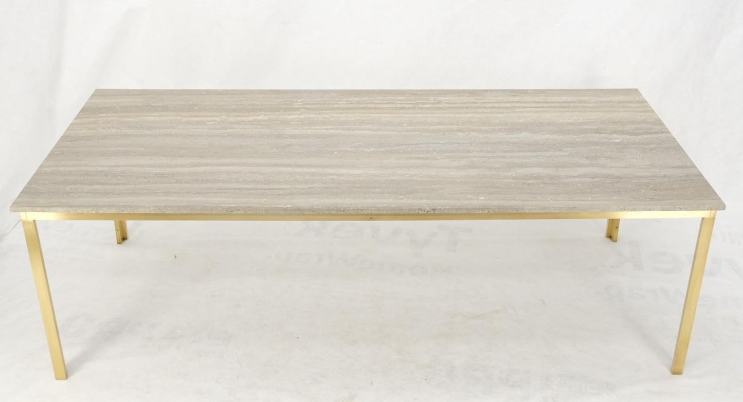 EstablishedLines Large Heavy Solid Brass Base Travertine Top Rectangle Dining Table