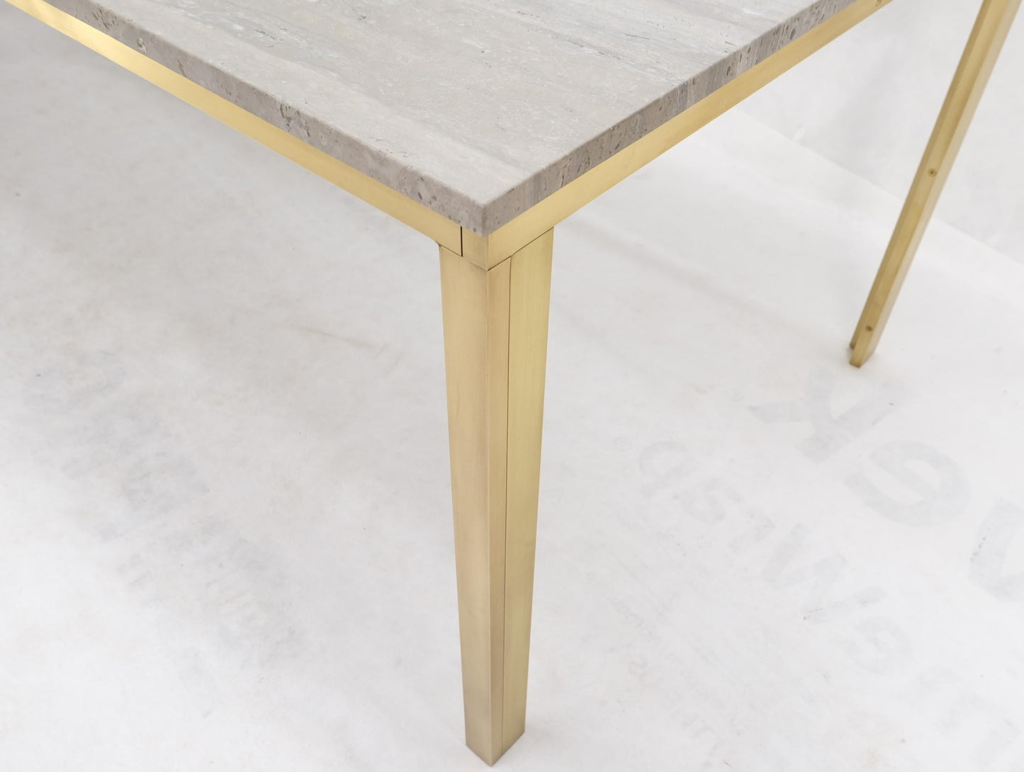 EstablishedLines Large Heavy Solid Brass Base Travertine Top Rectangle Dining Table