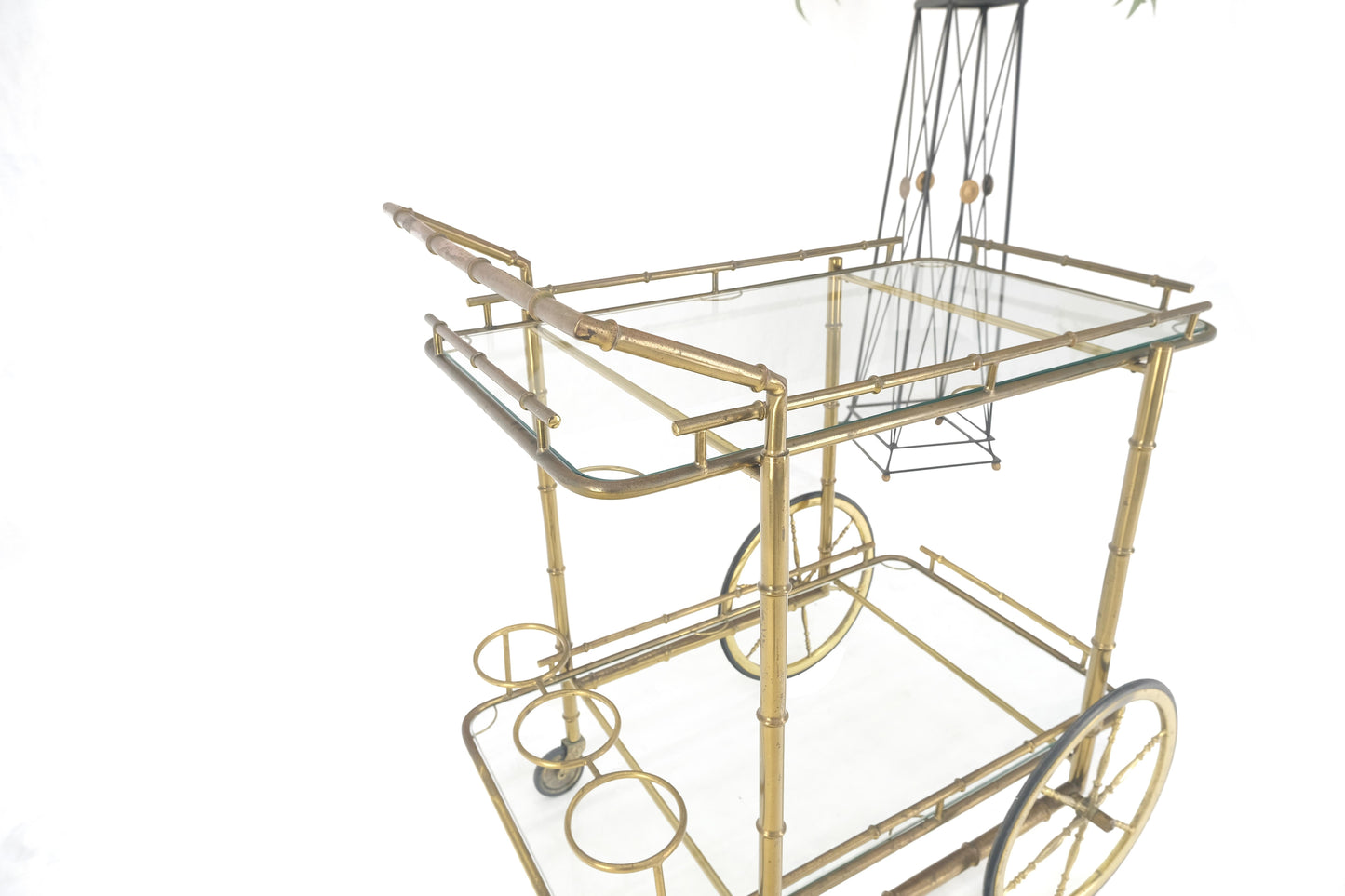 EstablishedLines Italian Mid Century Modern Faux Bamboo Brass Two Tier Serving Cart on Wheels