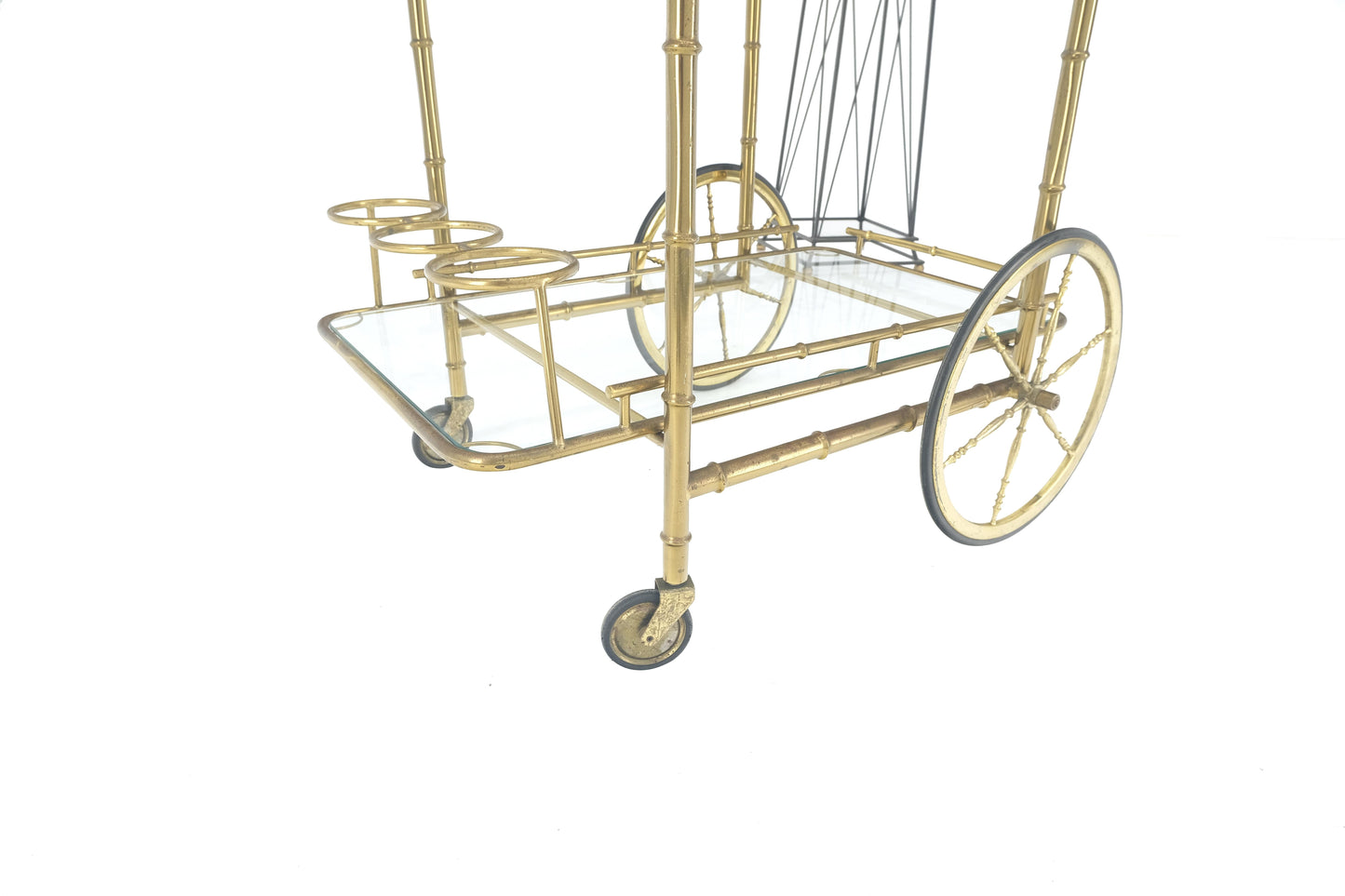 EstablishedLines Italian Mid Century Modern Faux Bamboo Brass Two Tier Serving Cart on Wheels