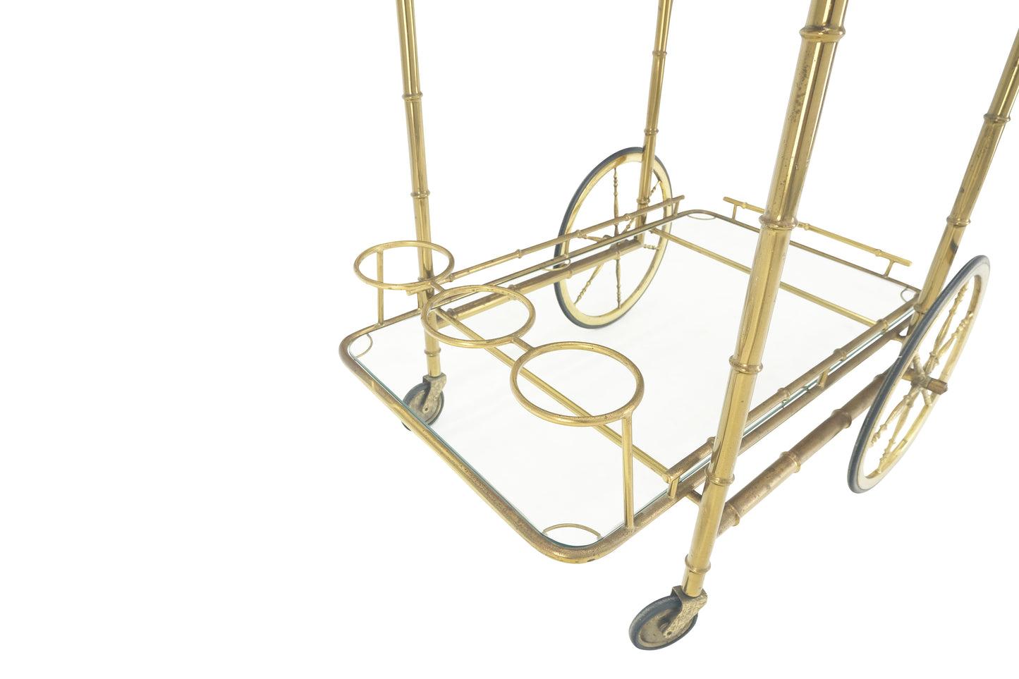 EstablishedLines Italian Mid Century Modern Faux Bamboo Brass Two Tier Serving Cart on Wheels