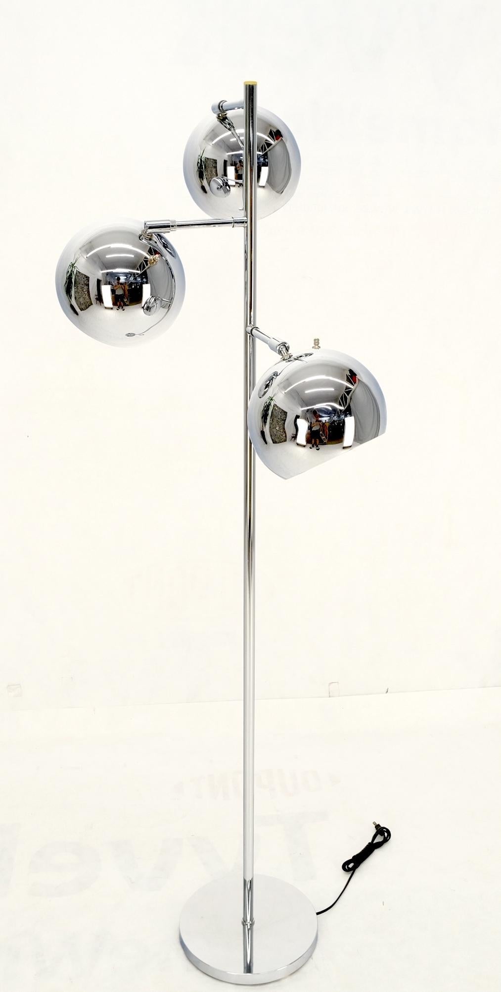 EstablishedLines Koch Lowy Three Globe Shades Chrome Floor Lamp Adjustable Light Fixture Mint