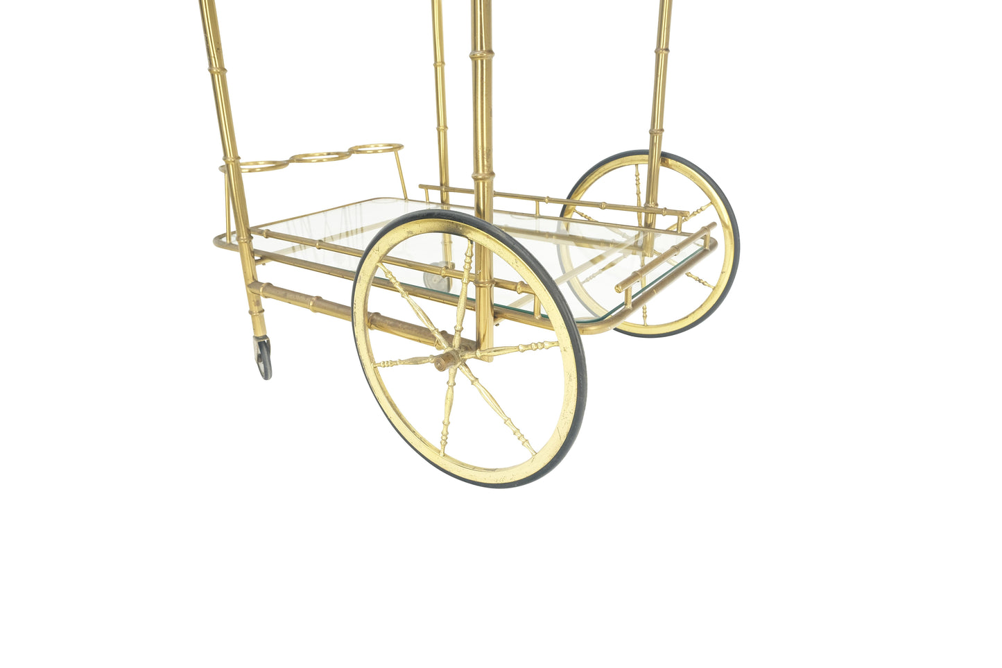 EstablishedLines Italian Mid Century Modern Faux Bamboo Brass Two Tier Serving Cart on Wheels
