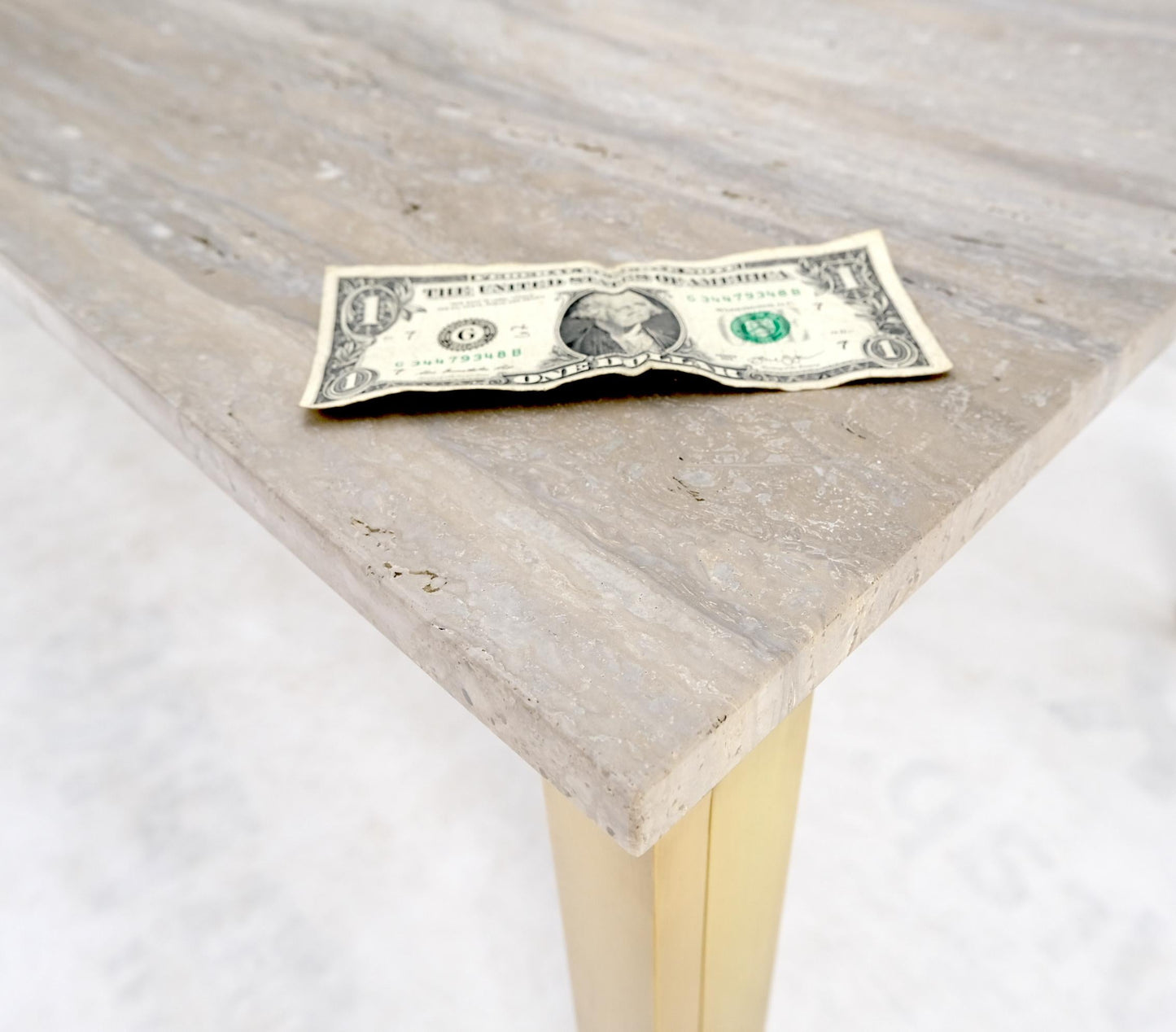 EstablishedLines Large Heavy Solid Brass Base Travertine Top Rectangle Dining Table