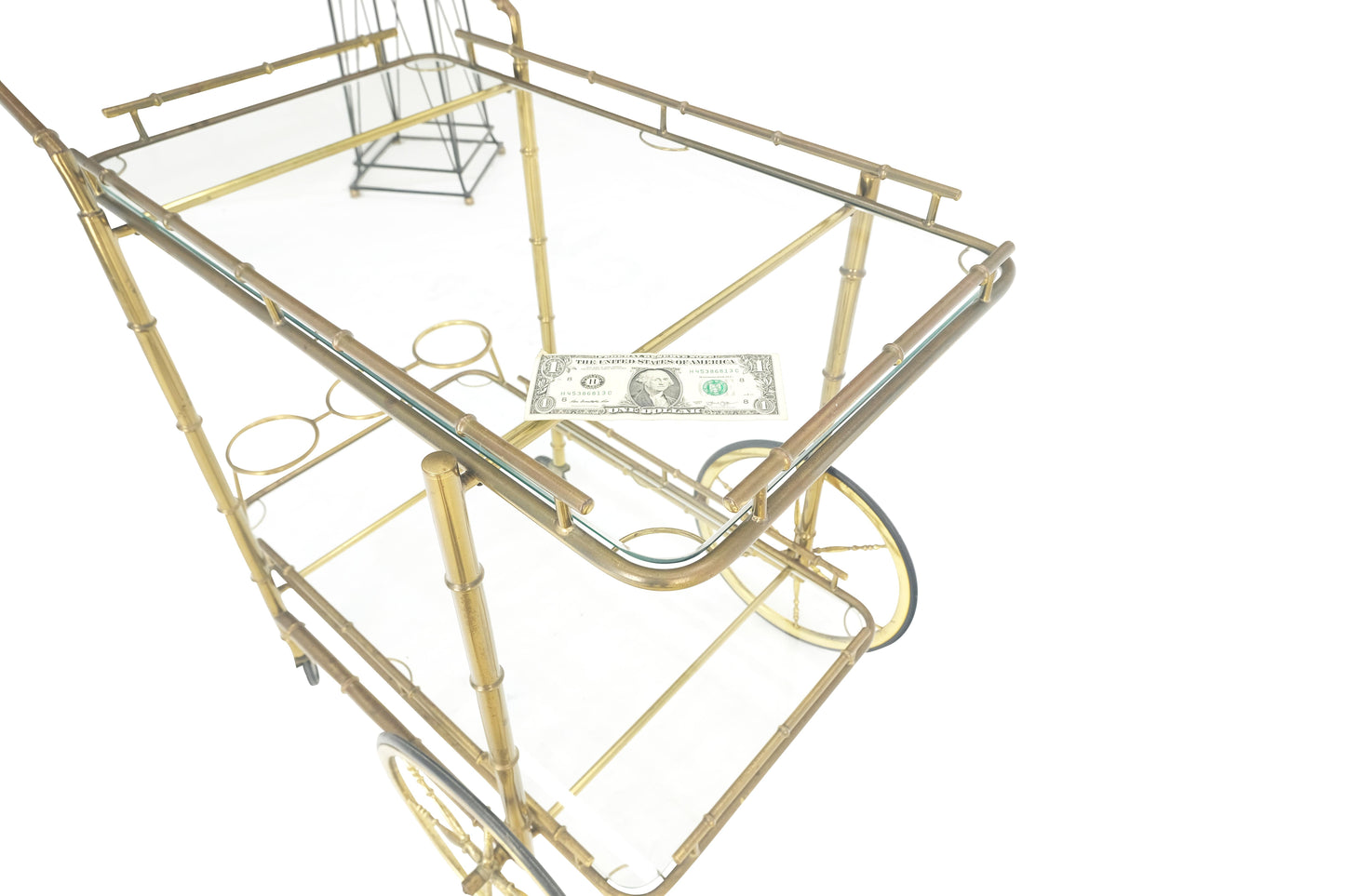 EstablishedLines Italian Mid Century Modern Faux Bamboo Brass Two Tier Serving Cart on Wheels