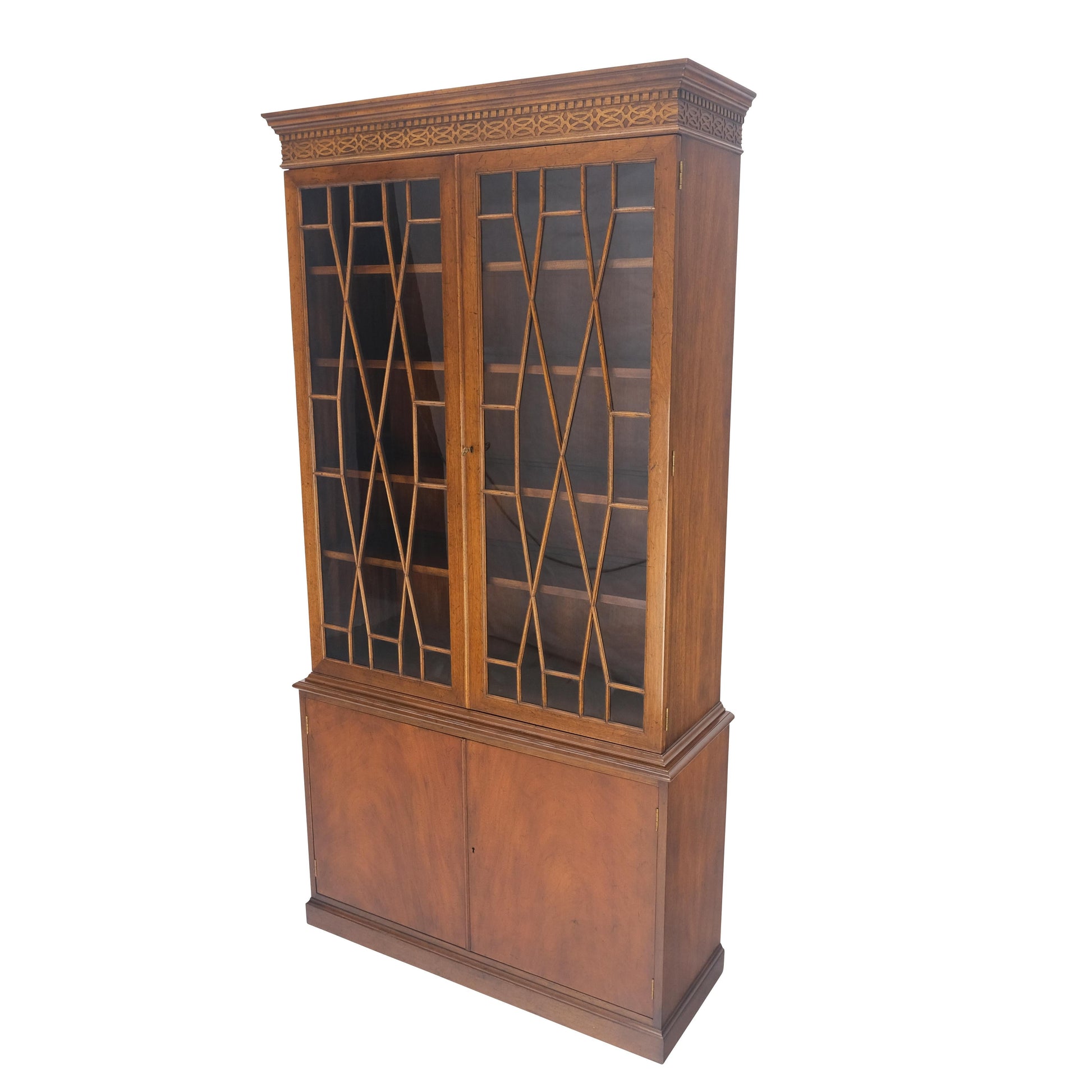 EstablishedLines Mahogany Individual Pain Glass Double Door Bookcase Bottom Credenza Cabinet MINT