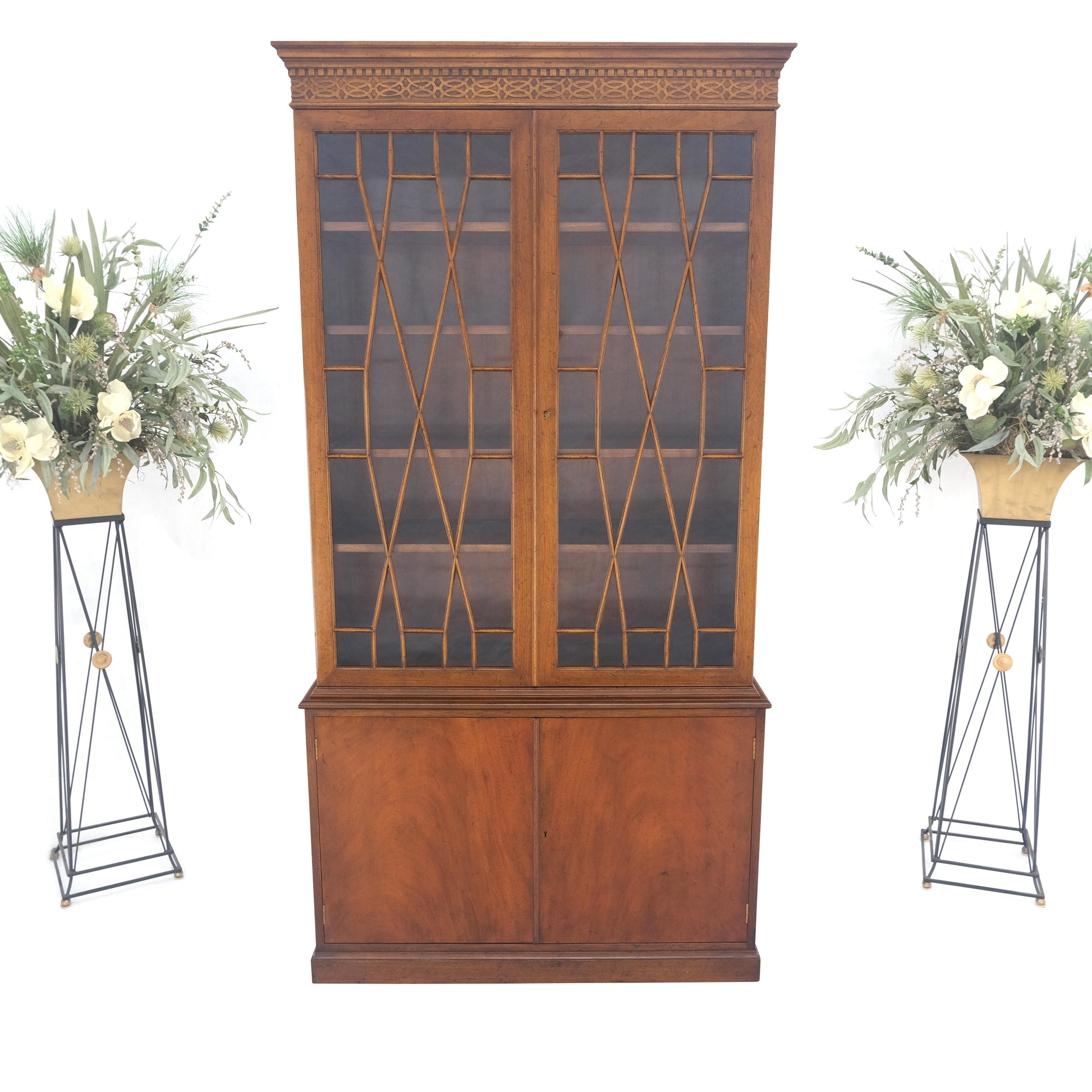 EstablishedLines Mahogany Individual Pain Glass Double Door Bookcase Bottom Credenza Cabinet MINT