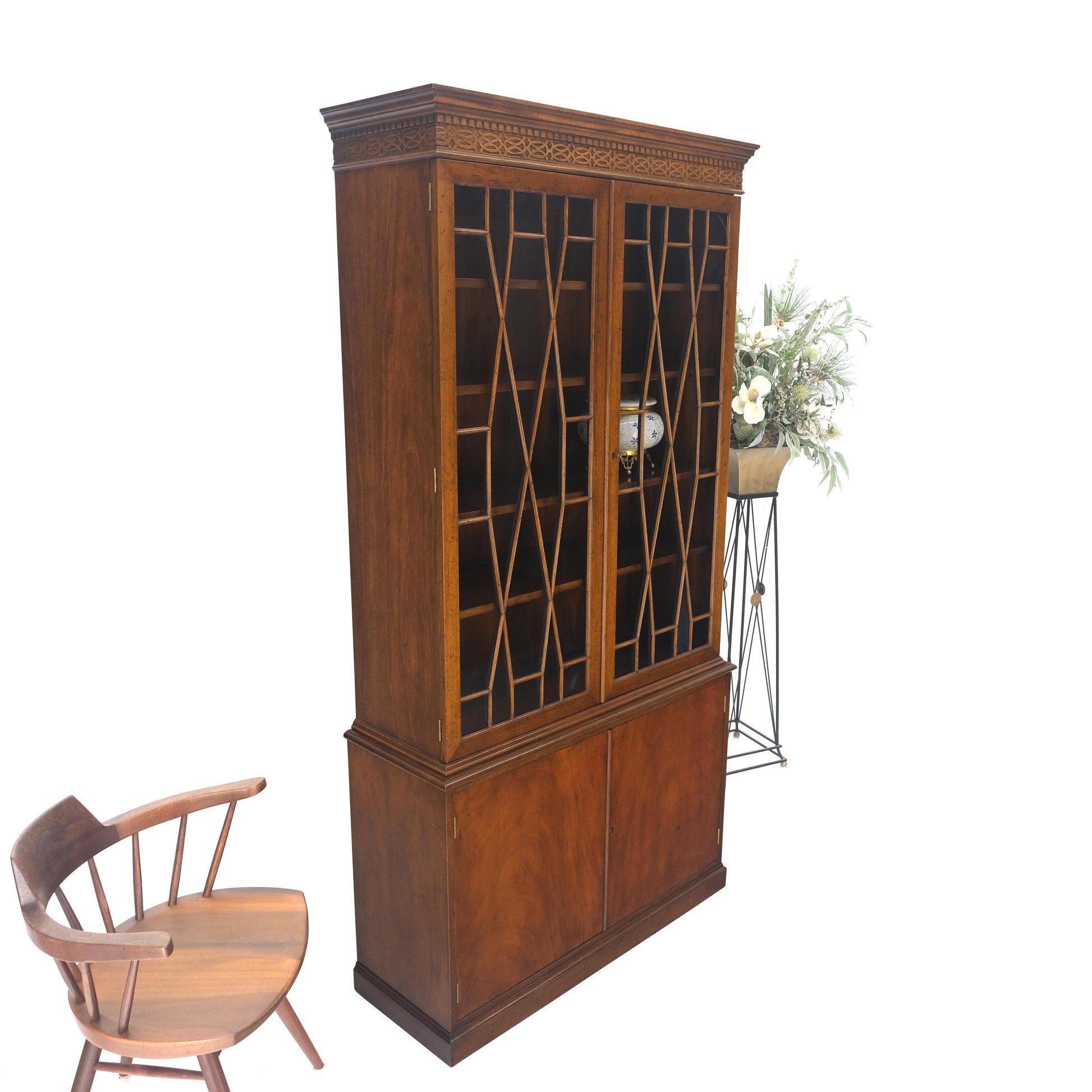 EstablishedLines Mahogany Individual Pain Glass Double Door Bookcase Bottom Credenza Cabinet MINT